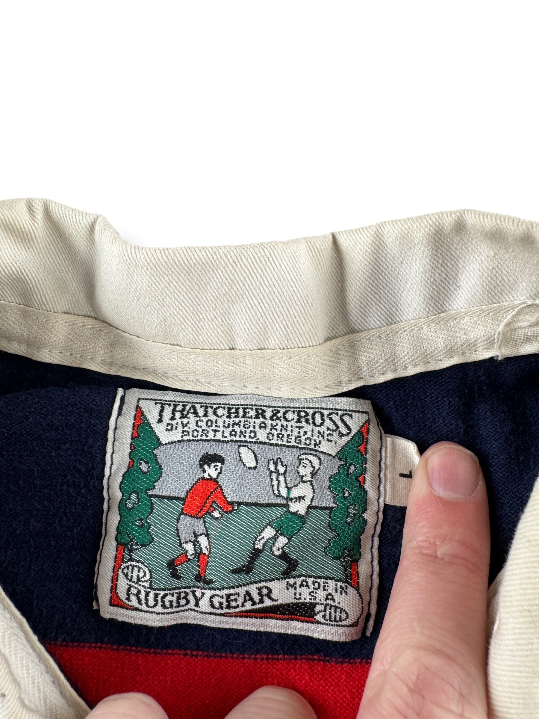 Label on Vintage Thatcher & Cross Rugby Shirt SZ L