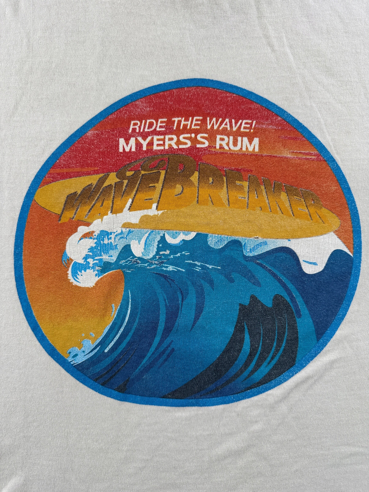 Back graphic on Vintage Distressed Myer's Rum Tee SZ L