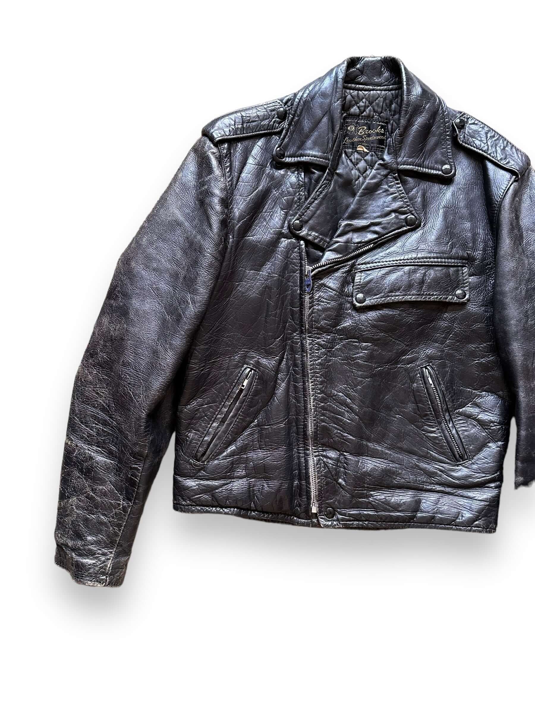 Front Right View of Vintage Brooks Leather PJ-27 Buco Style Leather Jacket SZ 42 | Vintage Leather Jackets Seattle