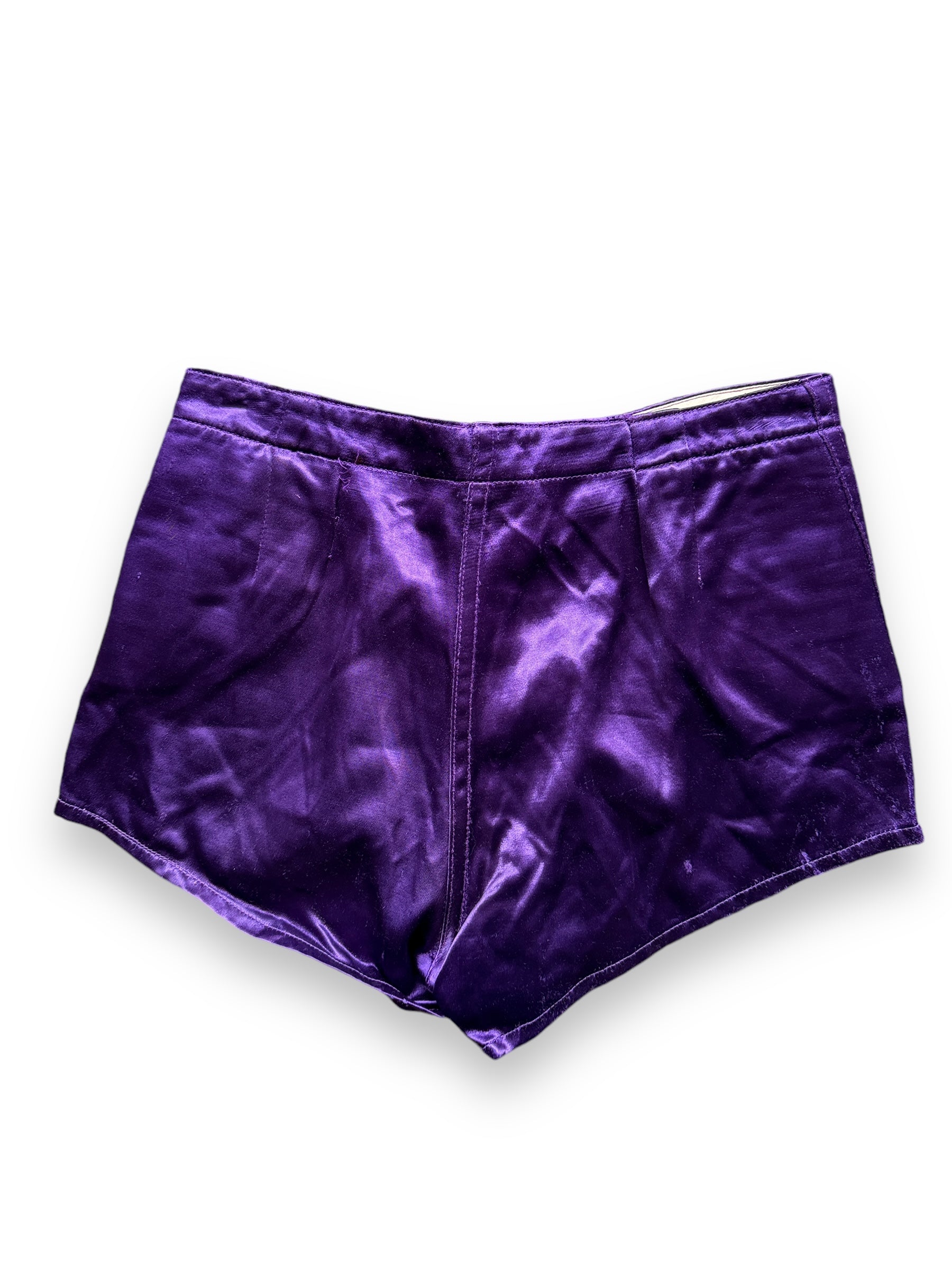 back of Vintage 1950s Era Purple Satin Athletic Shorts SZ 30