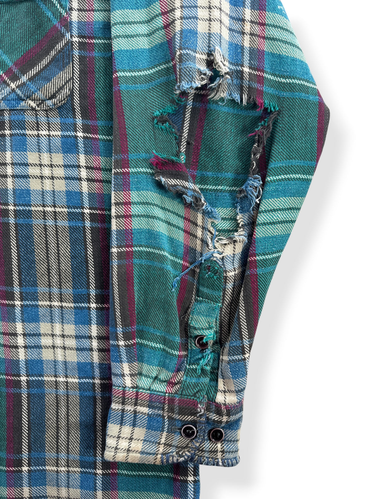 Arm blowout on Vintage Blown Out Cotton Flannel SZ L