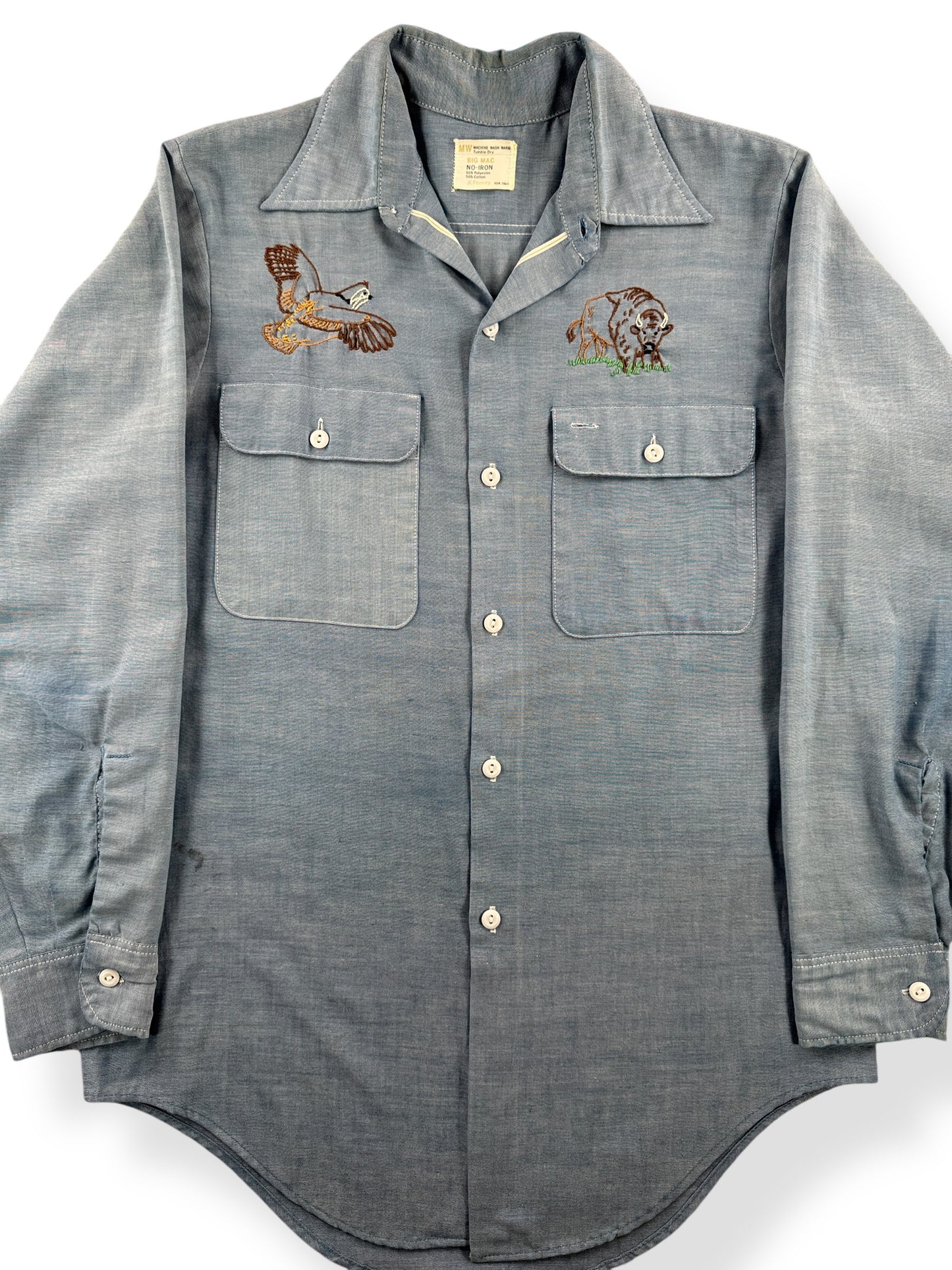 Front Close Up of Vintage Big Mac Selvedge Chambray W/ Chainstitching SZ M