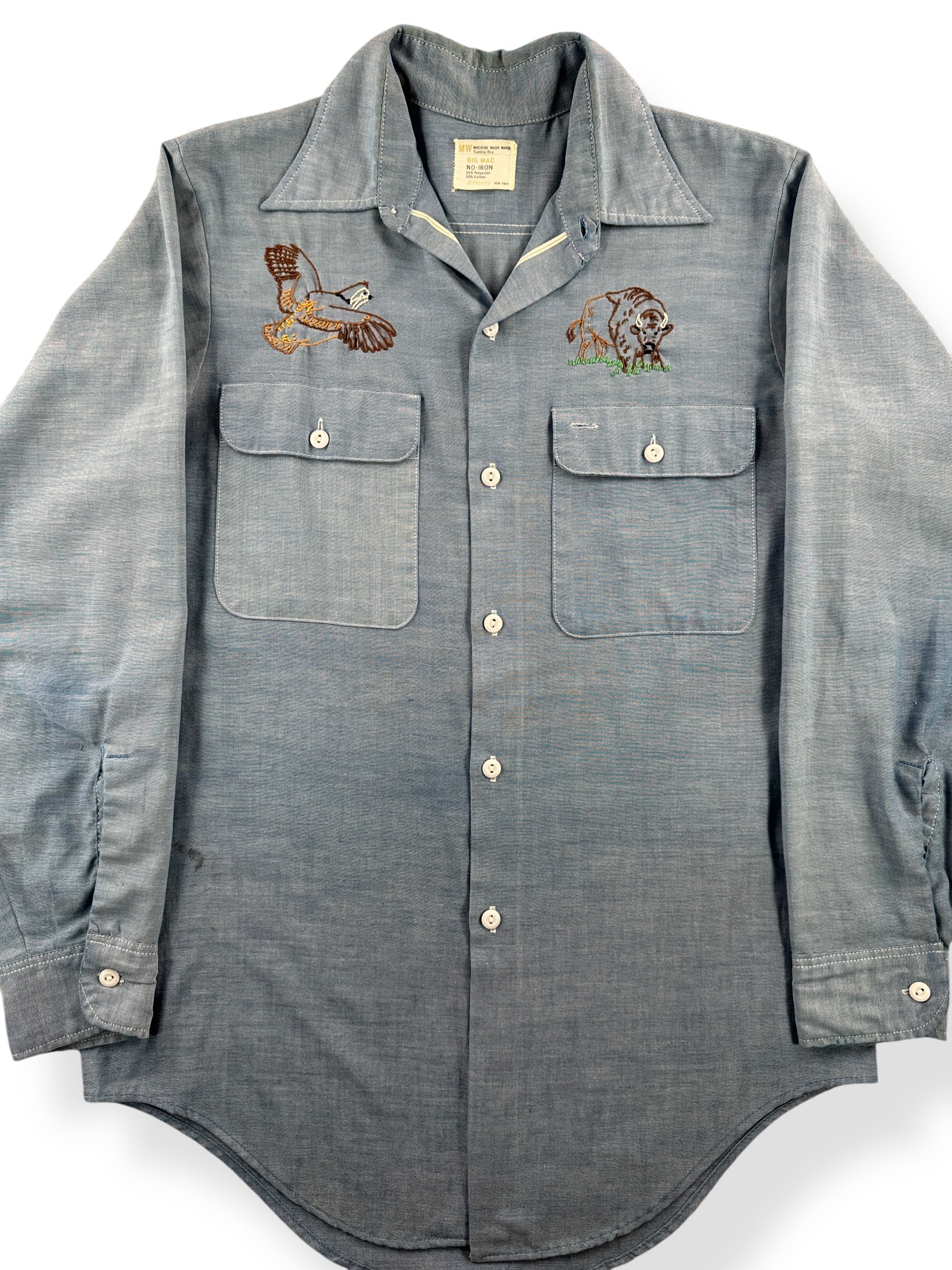 Front Close Up of Vintage Big Mac Selvedge Chambray W/ Chainstitching SZ M