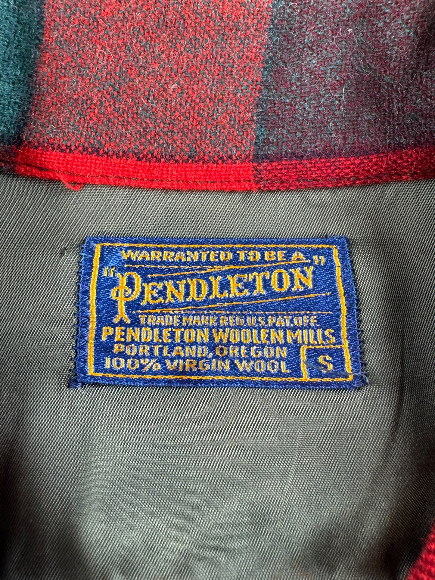 Tag on Vintage Pendleton Red and Green Board Shirt SZ S