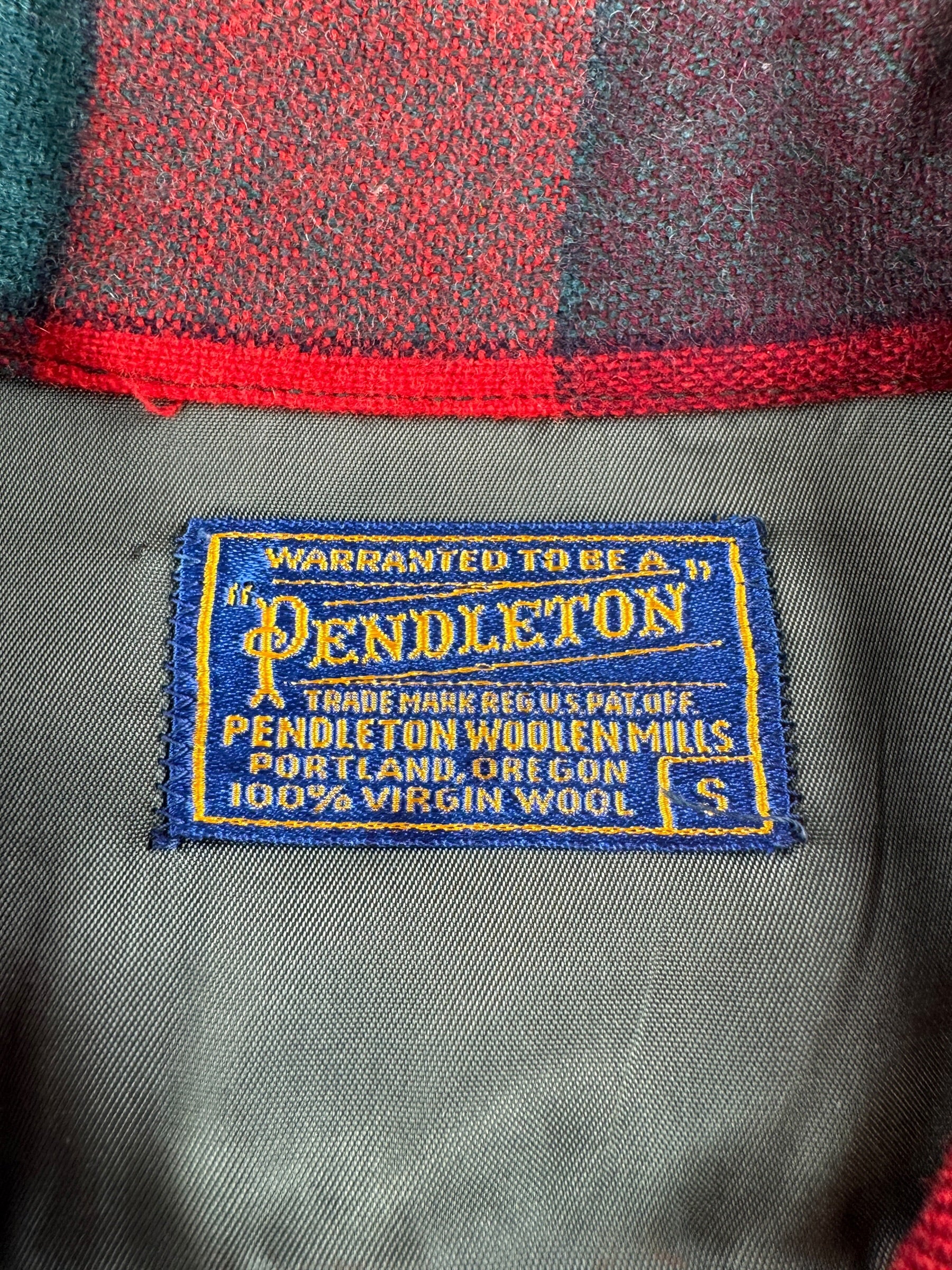 Tag on Vintage Pendleton Red and Green Board Shirt SZ S