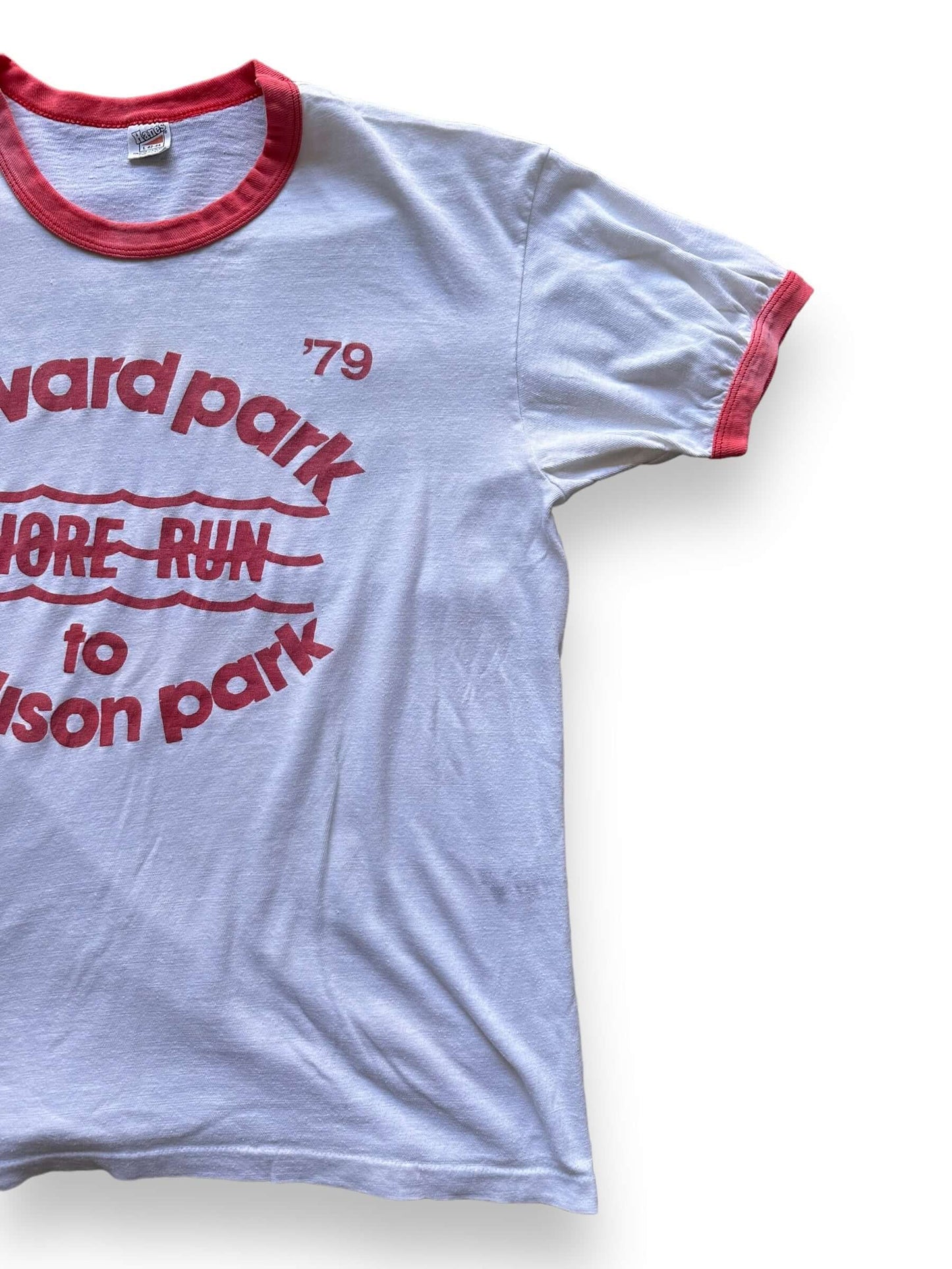 front left of Vintage 1979 Seward Park Shore Run Ringer Tee SZ M