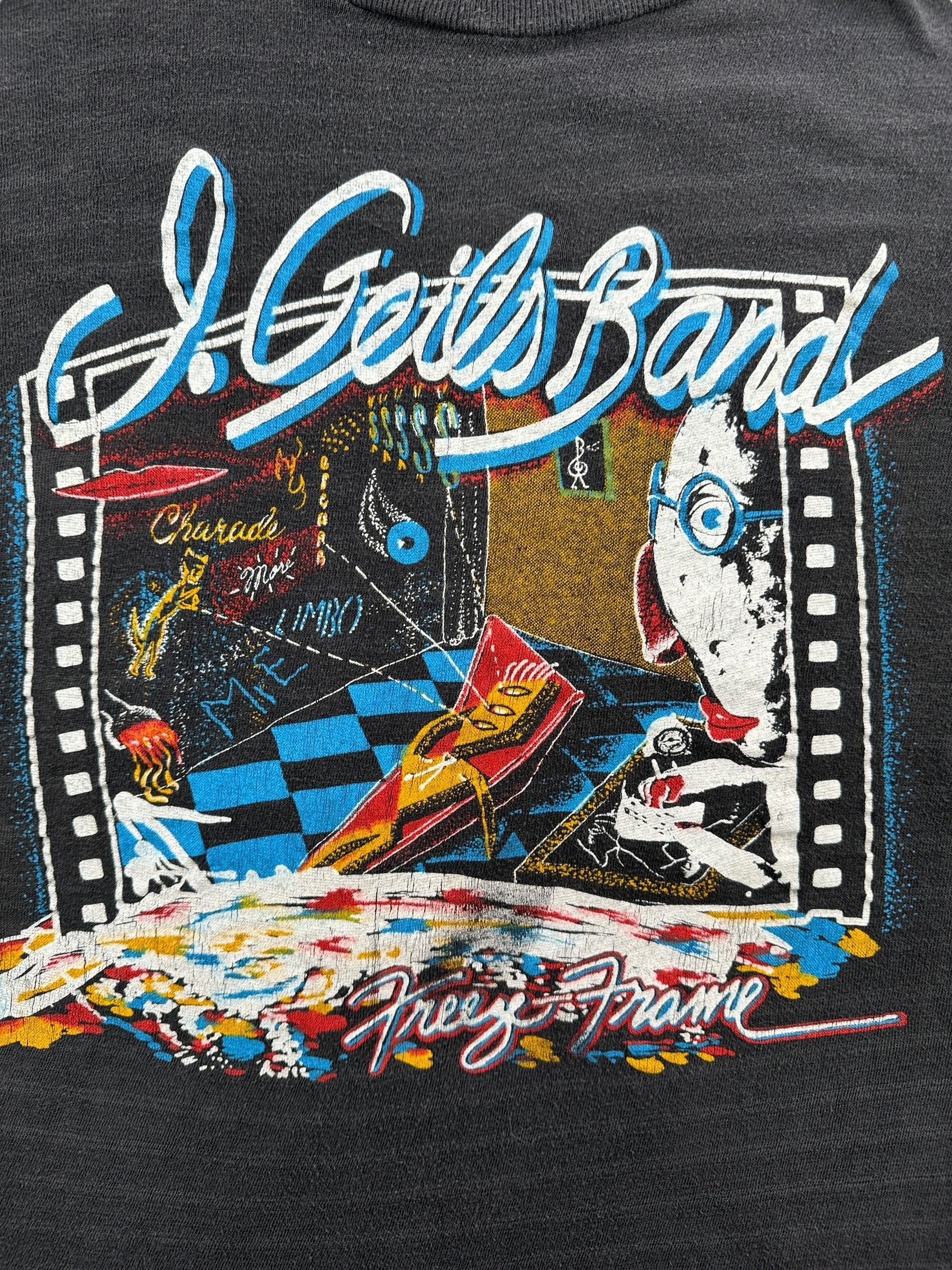 Front Graphic of Vintage J Geils Band Freeze Frame Parking Lot Boot Tee SZ S