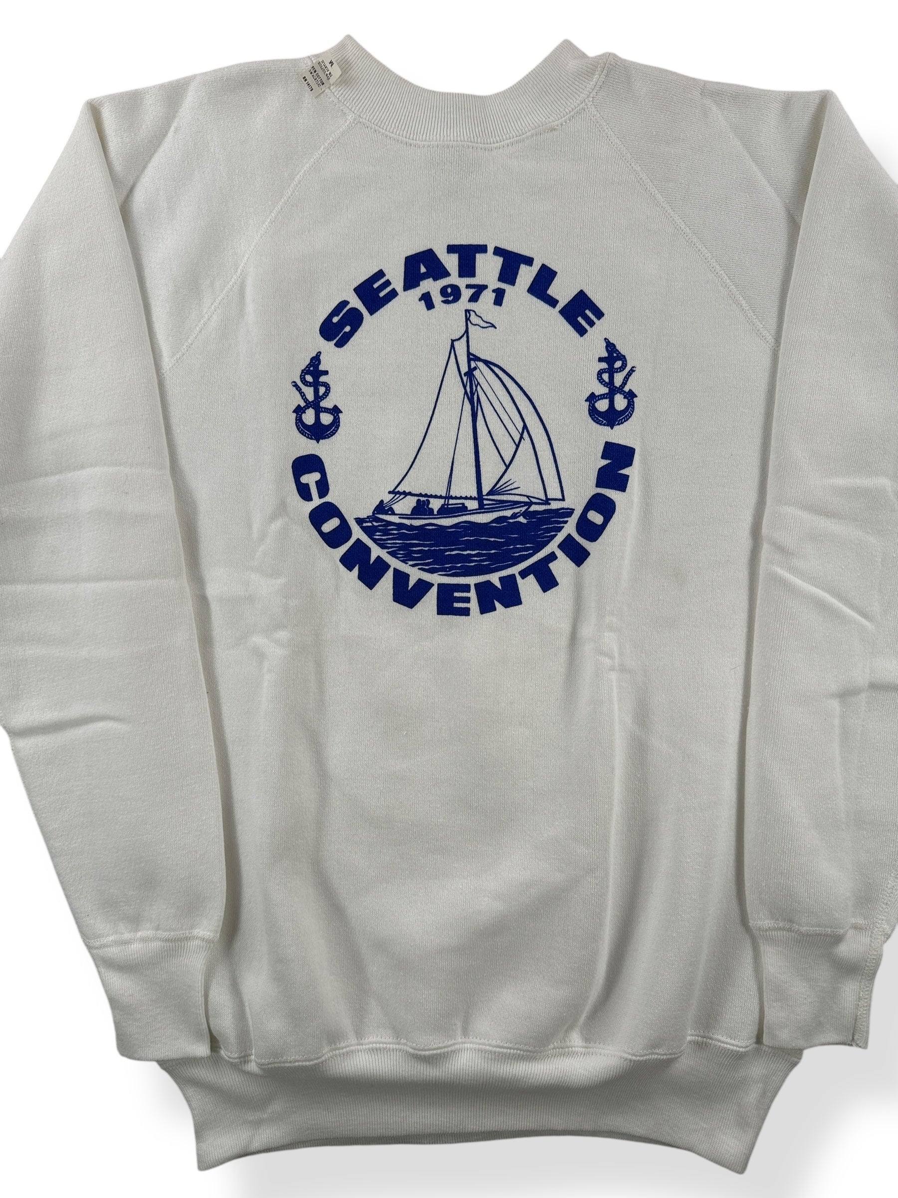 Front Close Up of Vintage NOS 1971 Seattle Sailing Convention Crewneck SZ S