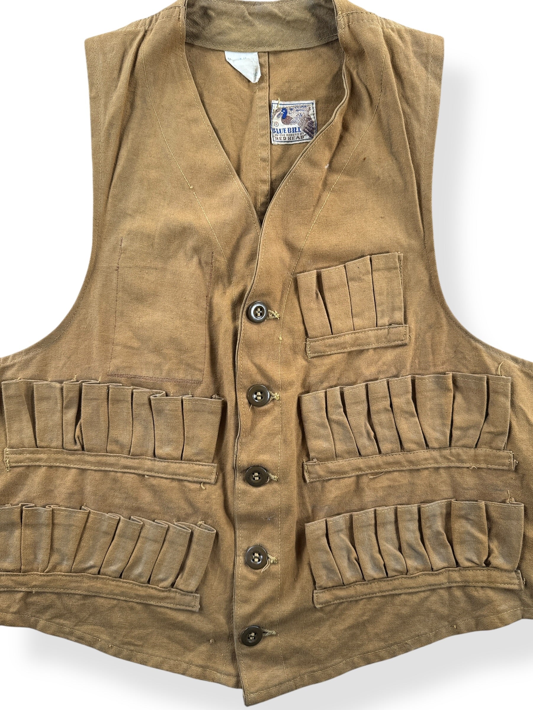 Front Close Up of Vintage Blue Bill Hunting Vest SZ 38