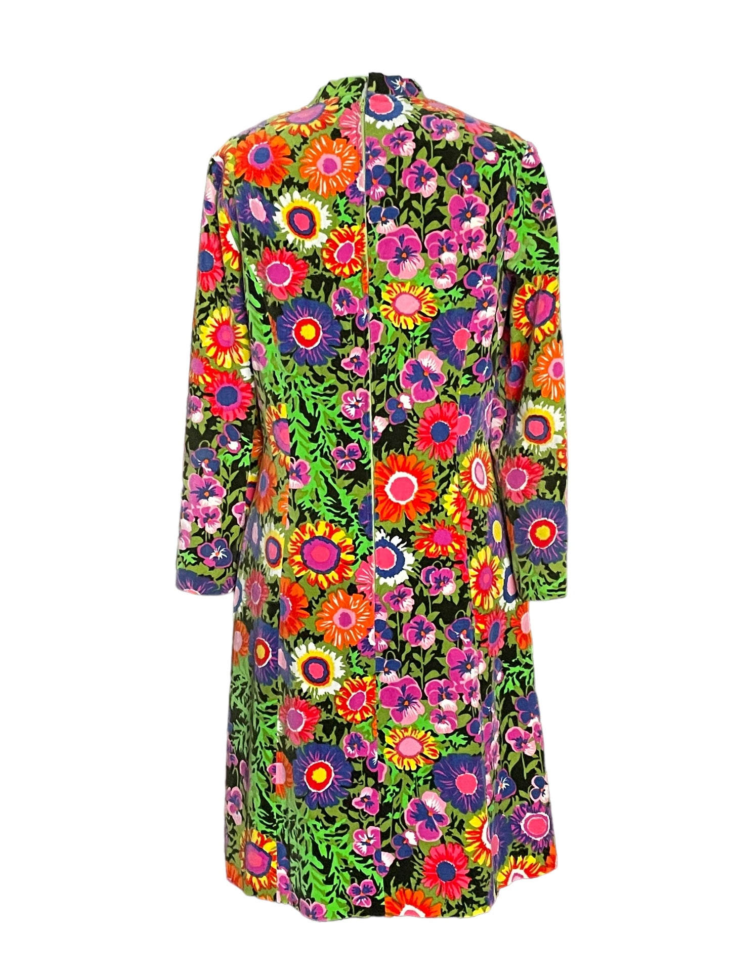 Full back view of Vintage 1960s I. Magnin Velvet Floral Dress SZ L |  Barn Owl Vintage Dresses| Seattle Vintage Dresses