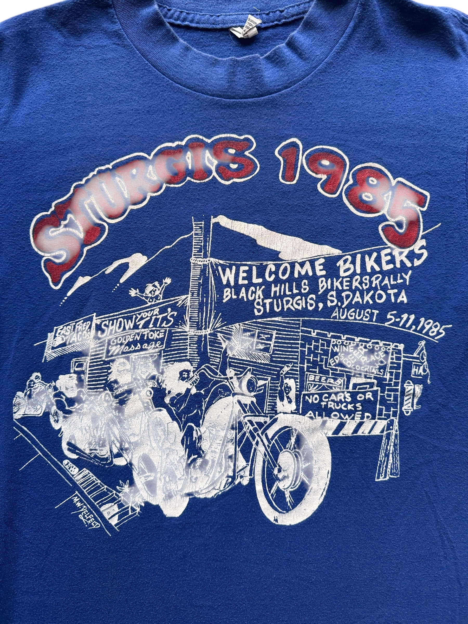 Front Graphic on Vintage 1985 Sturgis Motorcycle Rally Tee SZ S