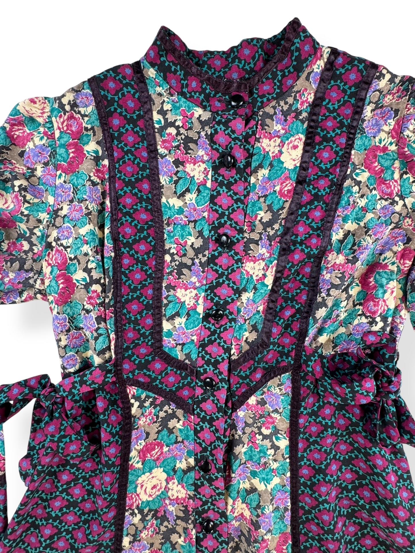 Top 1970s Patchwork Floral Dress S-M