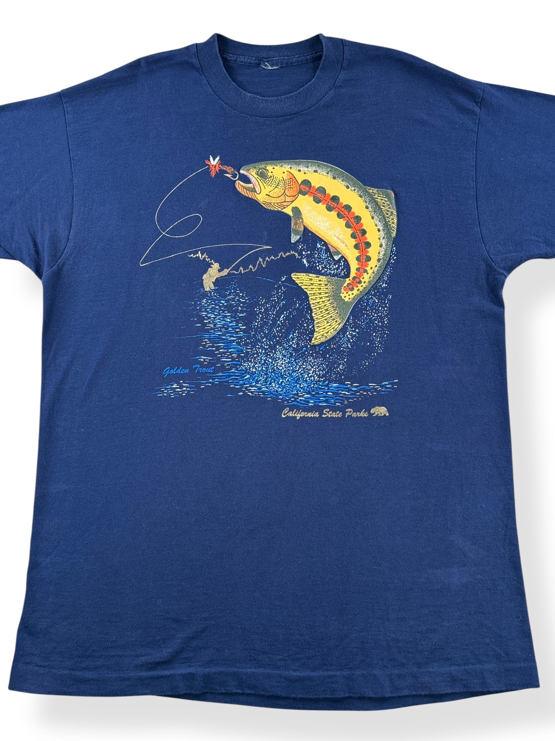 Front Close Up of Vintage California State Parks Trout Tee SZ XL