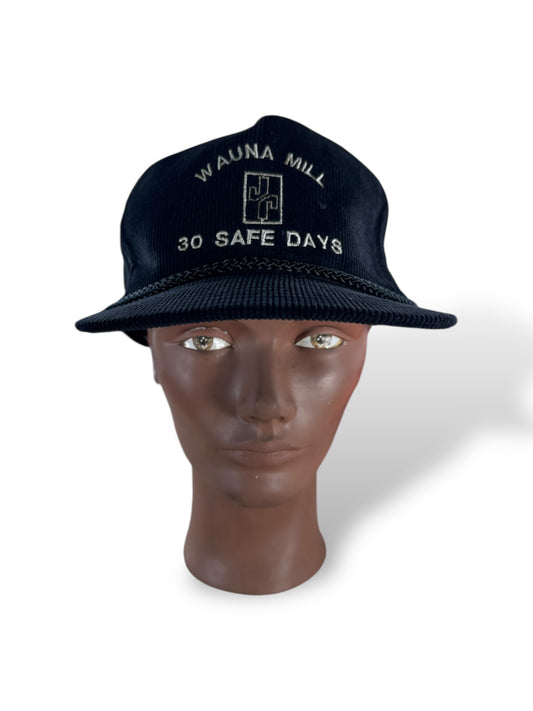 Front of Vintage Wauna Mill Black Corduroy Hat SZ OSFA