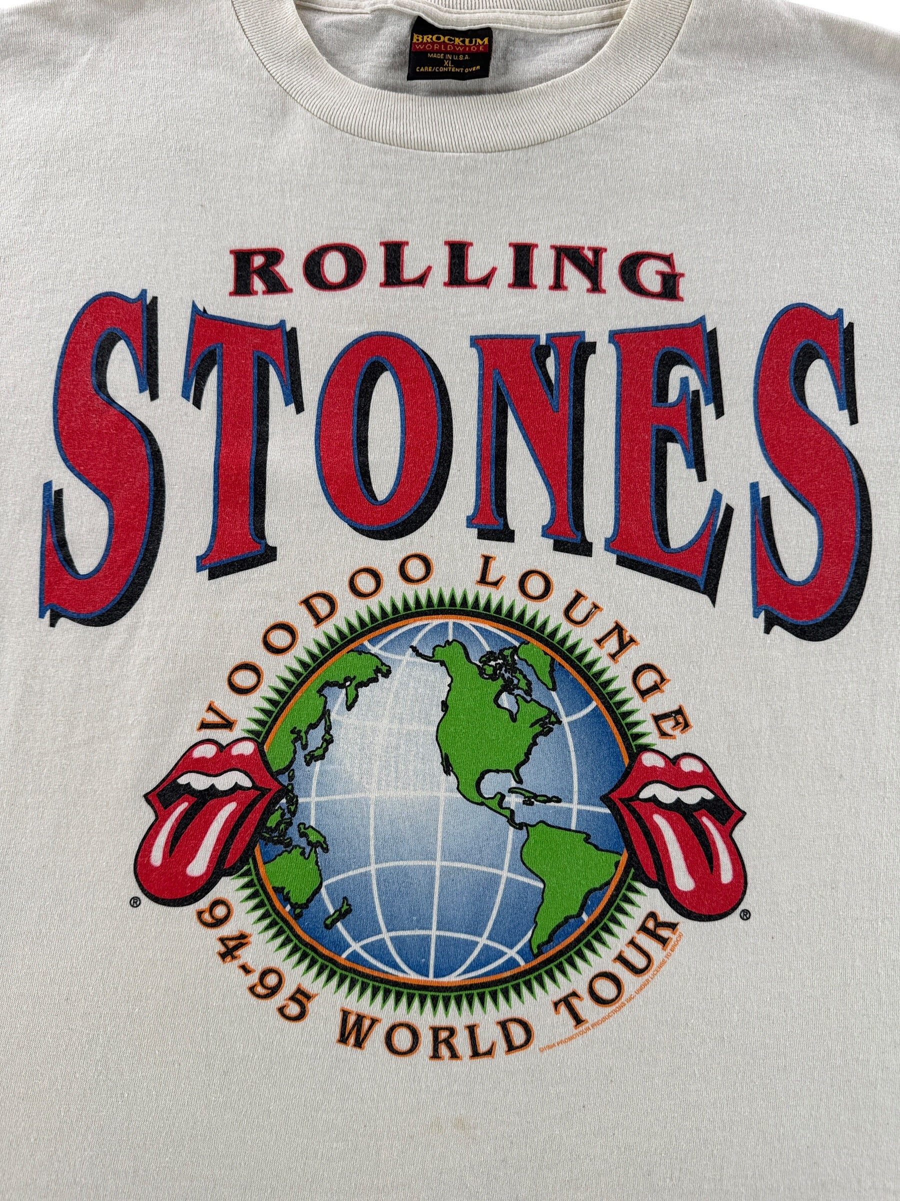 Front Close Up of Vintage Rolling Stones Voodoo Lounge Globe Tee SZ XL