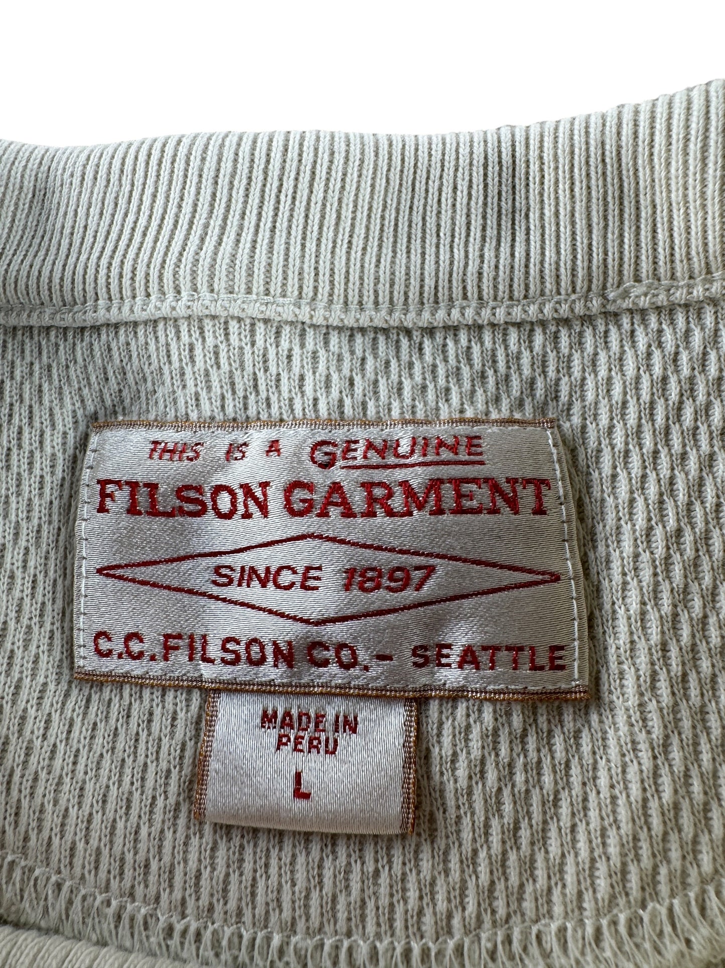 Label on Filson Waffle Knit Thermal Crewneck SZ L