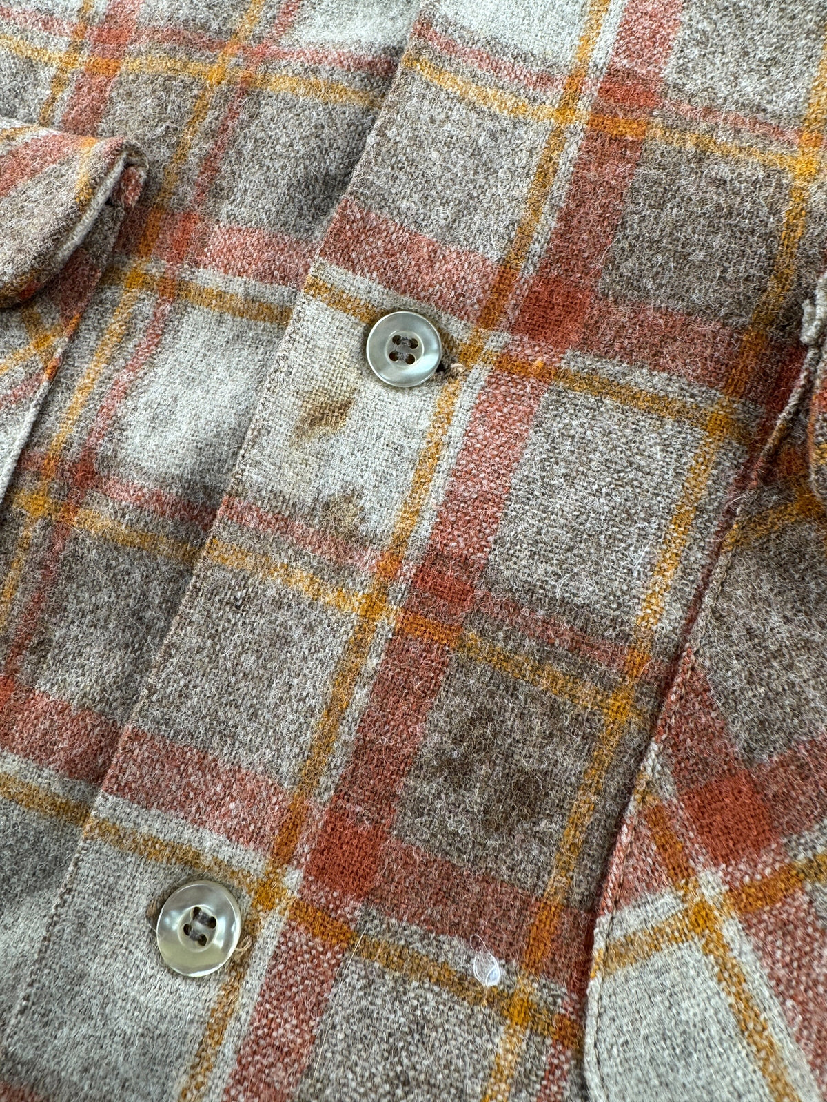 Stains on front of Vintage Pendleton Orange & Beige Board Shirt SZ L - AS IS