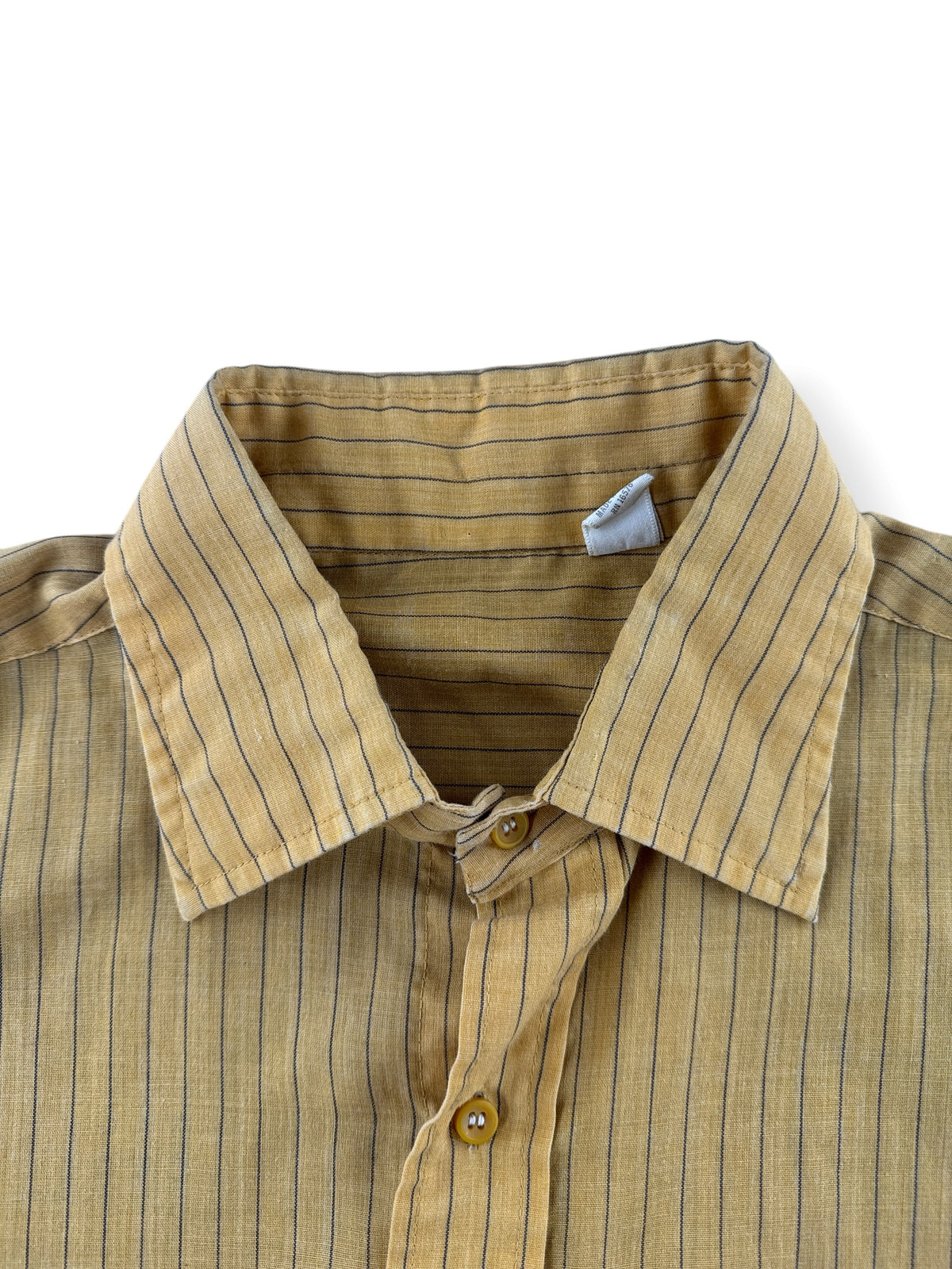 Collar on Vintage 70s Yellow Striped Shirt W/ Chopped Sleeves SZ L