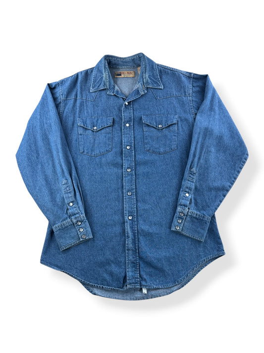 Front of Vintage Big Mac Denim Pearl Snap Shirt SZ L