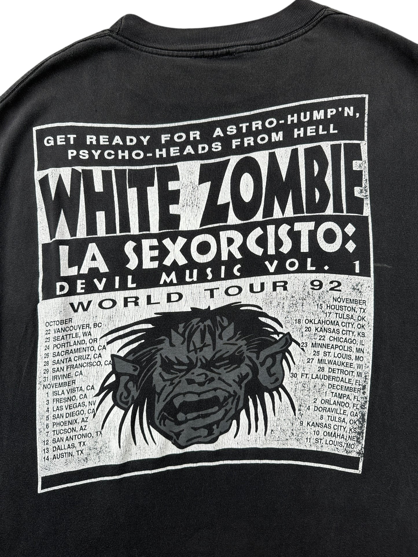Back Graphic of Vintage White Zombie Monster Yell La Sexorcisto 1992 Tour Tee SZ L
