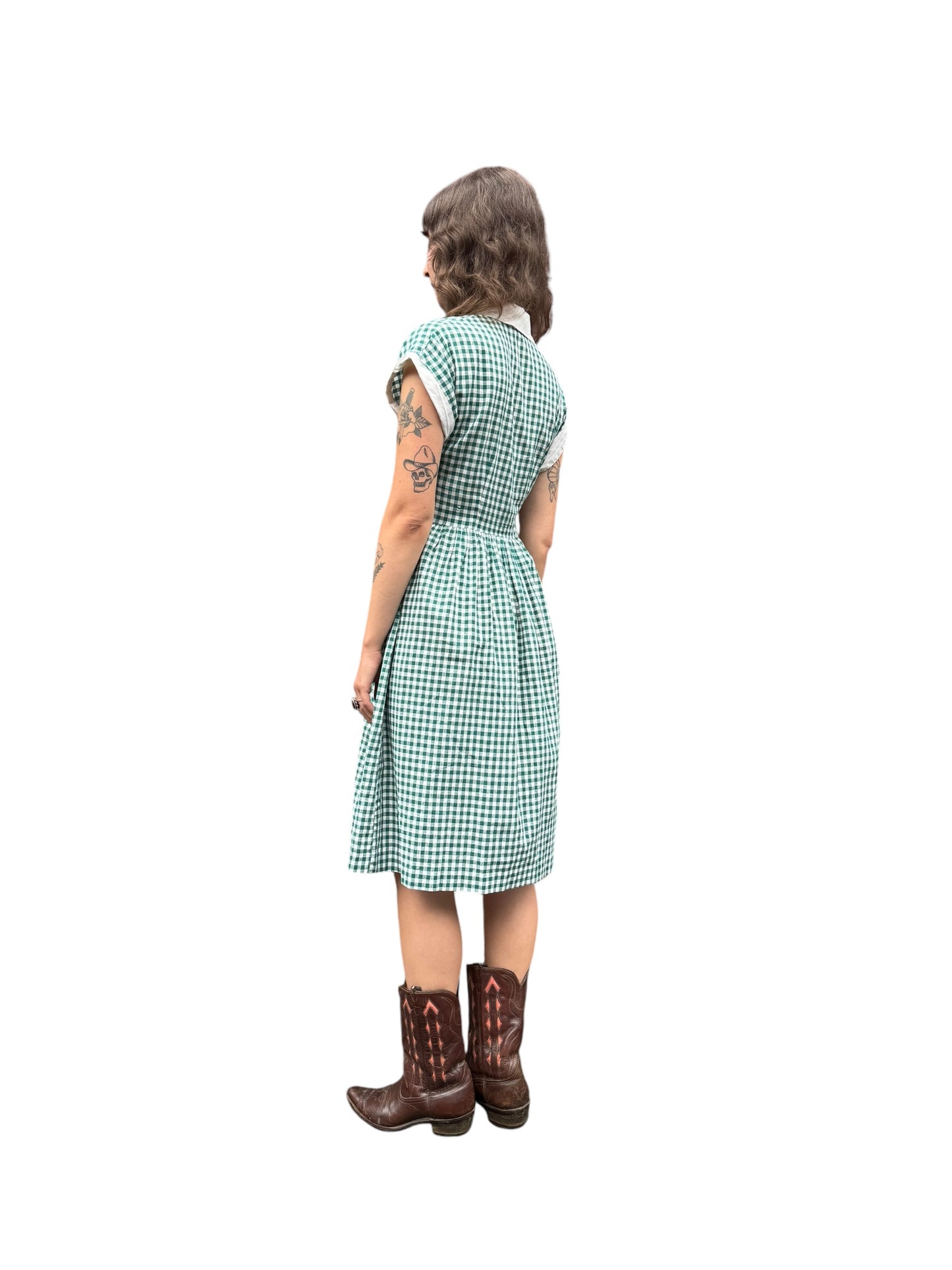 Side view of 1940s Penney's Plaid Cotton Frock S