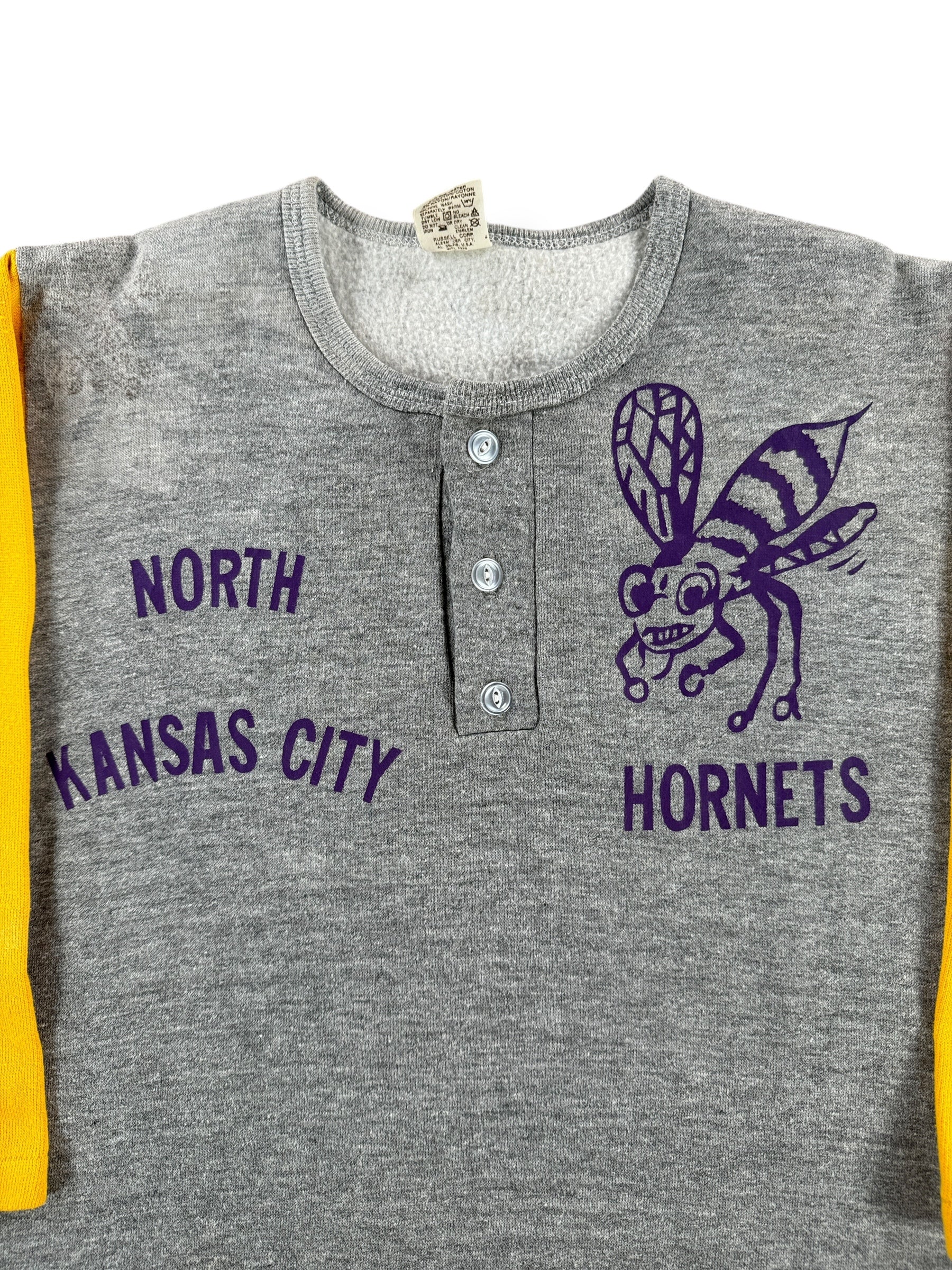 Front Graphic on Vintage North Kansas City Hornets Russell Henley Shirt SZ S