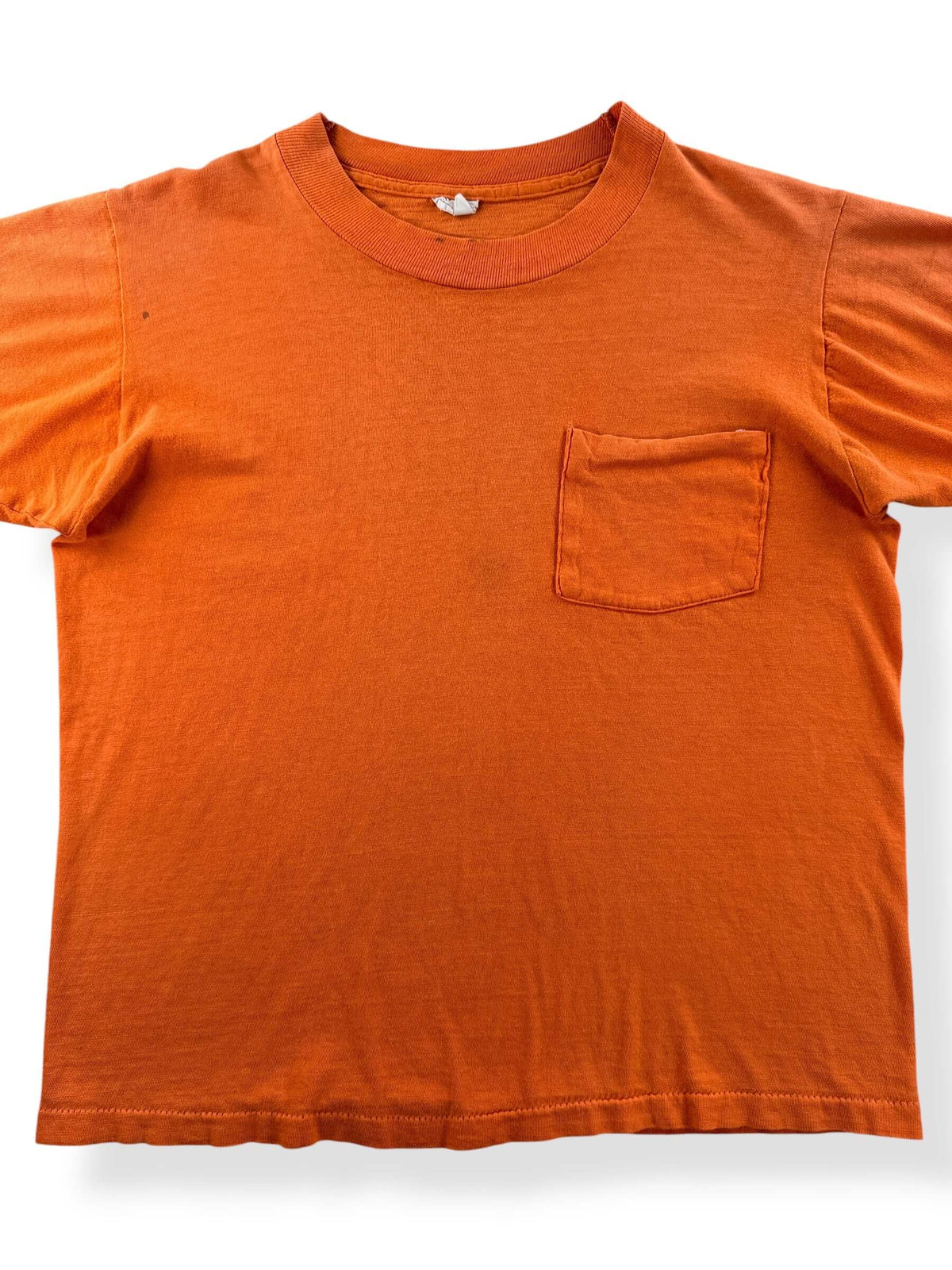 Close-up of Vintage 1960s Orange Cotton Pocket Tee SZ M