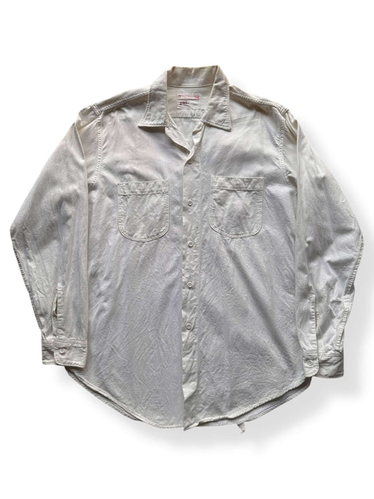 Front of Vintage Lee White Pique Cloth Sanforized Work Shirt SZ L Long