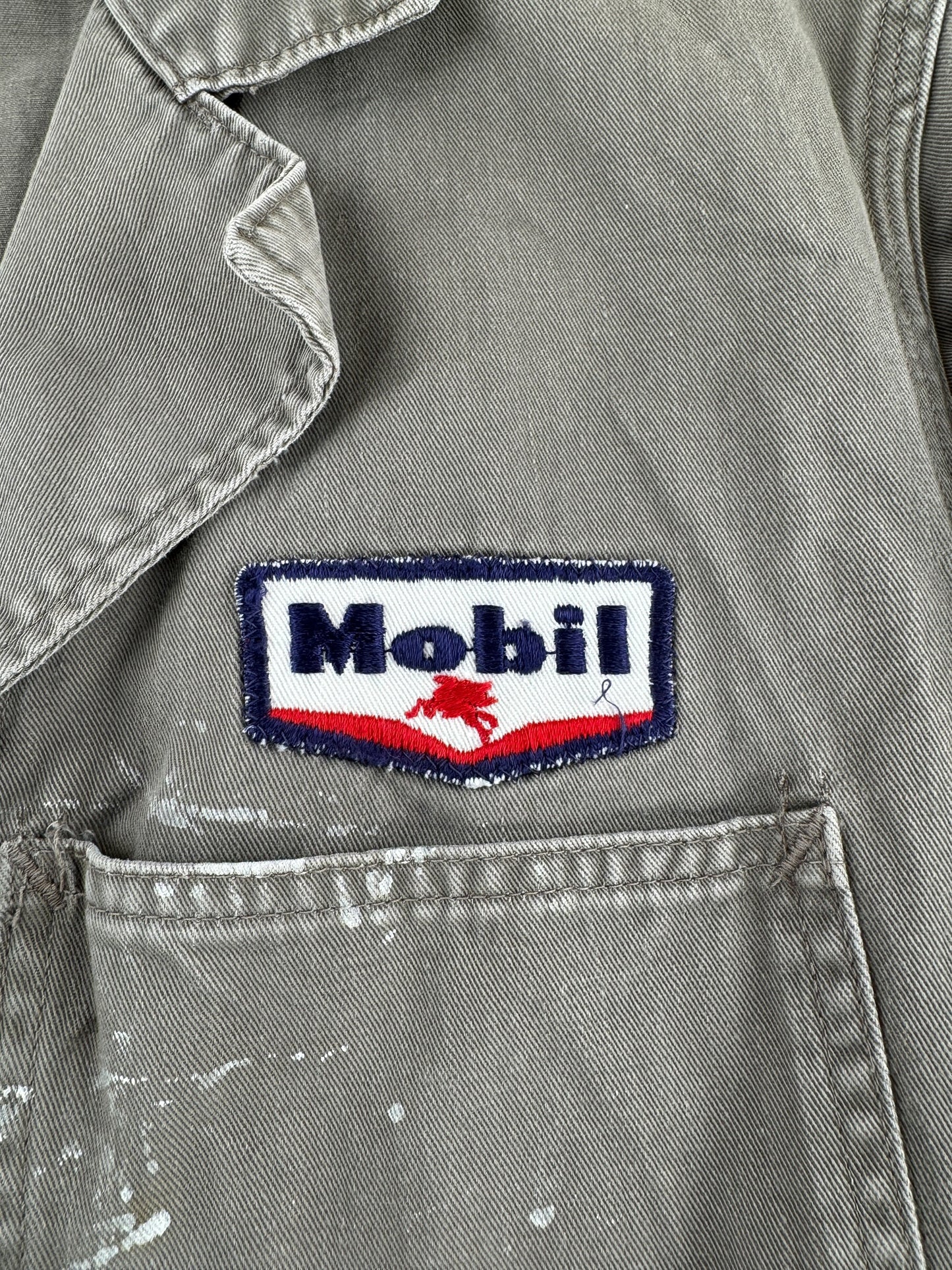 Patch on Vintage Unitog Grey Repaired Shop Coat SZ M