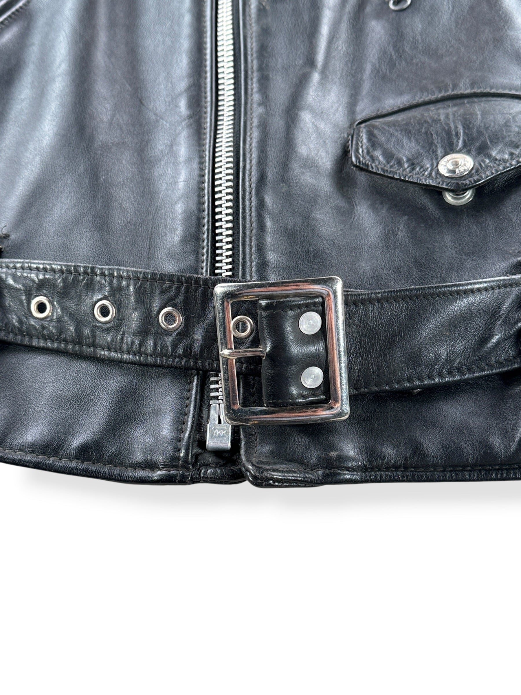 Belt on Vintage 80s Era Schott Perfecto Leather Jacket SZ 44