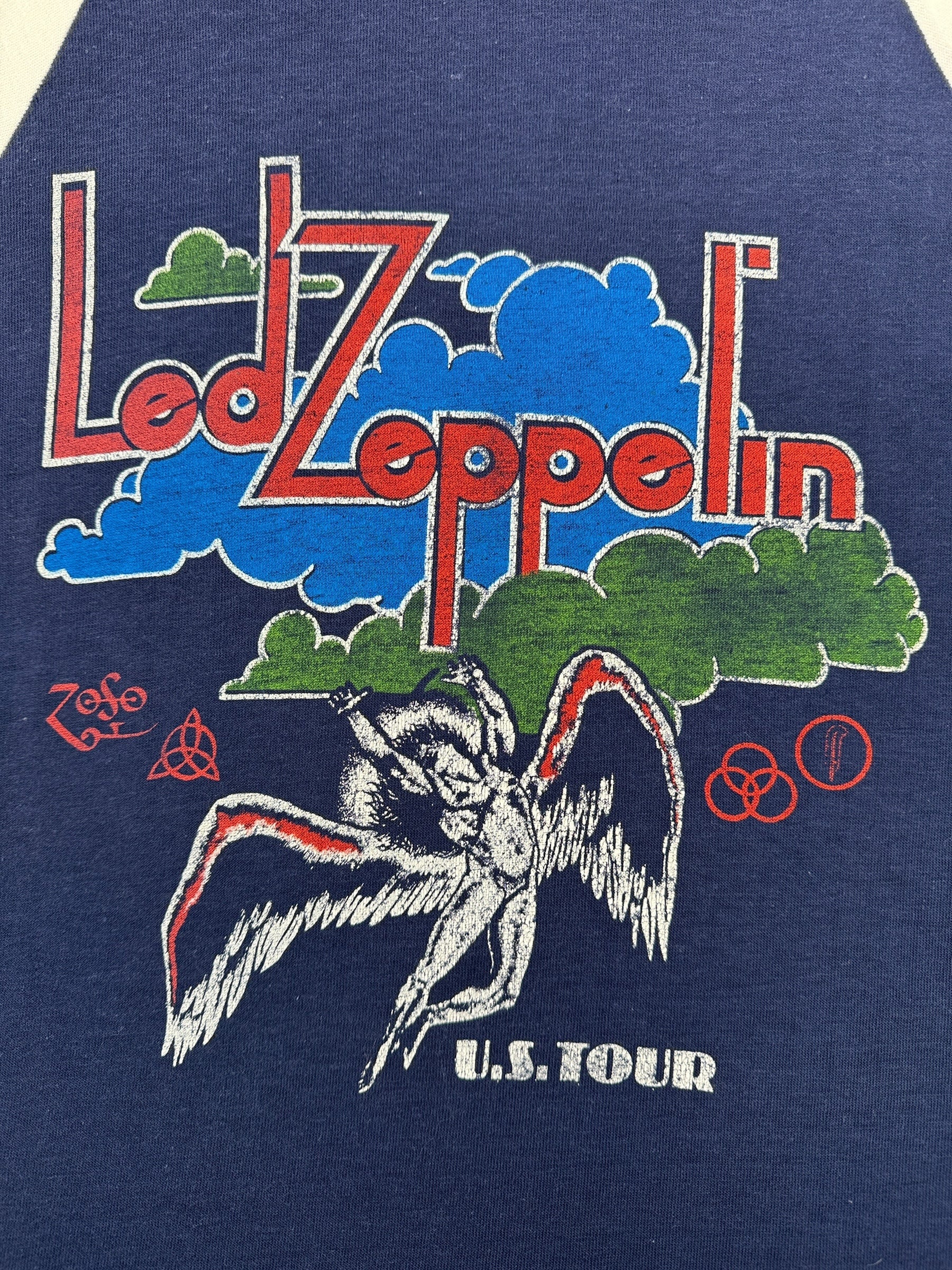 Graphic of Vintage Led Zeppelin Two Sided Tour Raglan Tee SZ S