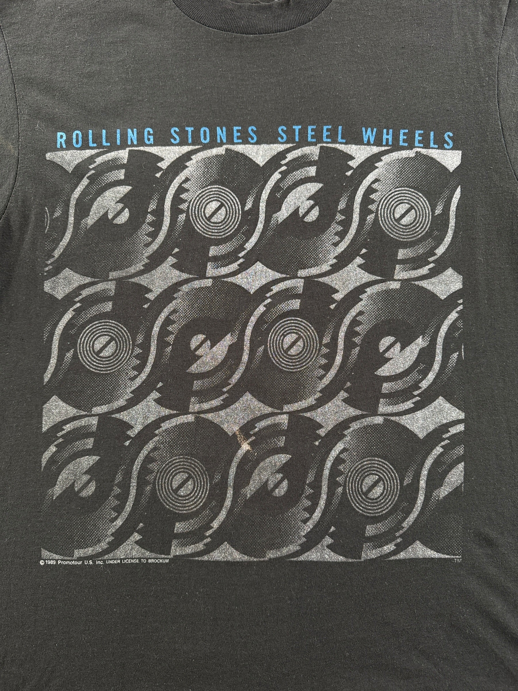 Graphic of Vintage Rolling Stones Steel Wheels Tee SZ L (Fits M)