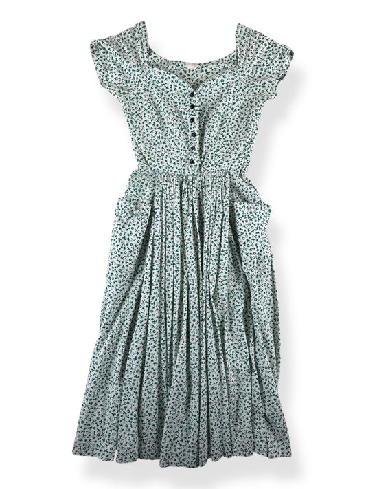 Front of Vintage Green Patterned House Dress SZ M