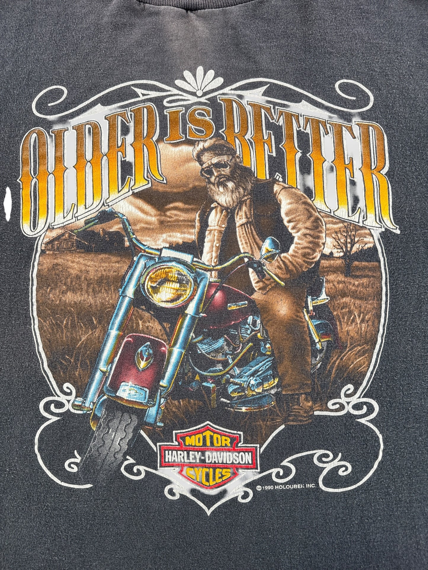 Graphic of Vintage 90s Harley Older Is Better Tee SZ XL