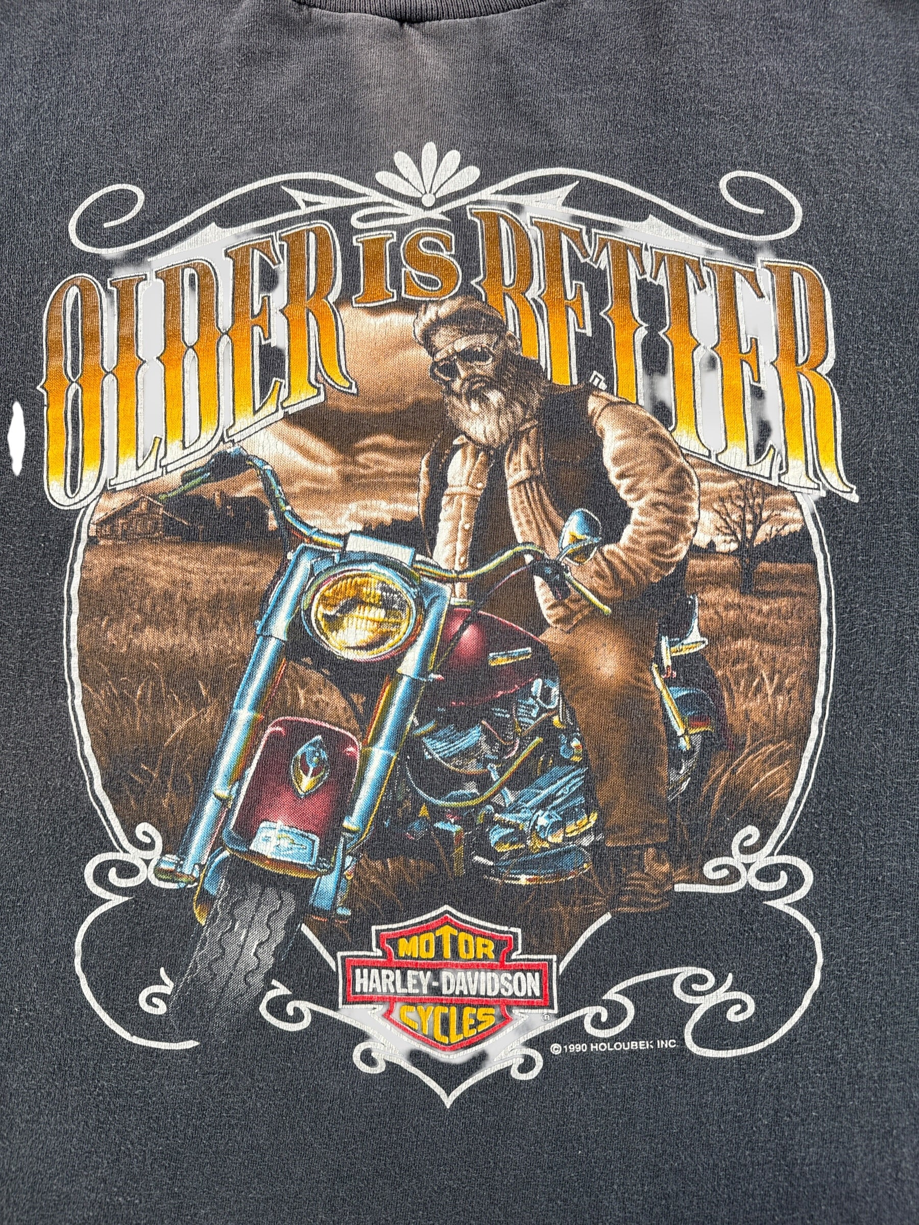 Graphic of Vintage 90s Harley Older Is Better Tee SZ XL