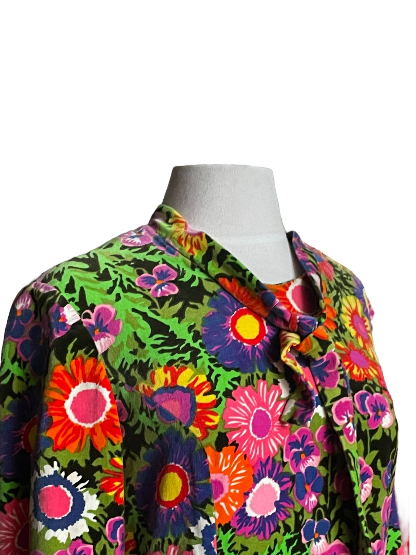 Right shoulder view ofVintage 1960s I. Magnin Velvet Floral Dress SZ L |  Barn Owl Vintage Dresses| Seattle Vintage Dresses