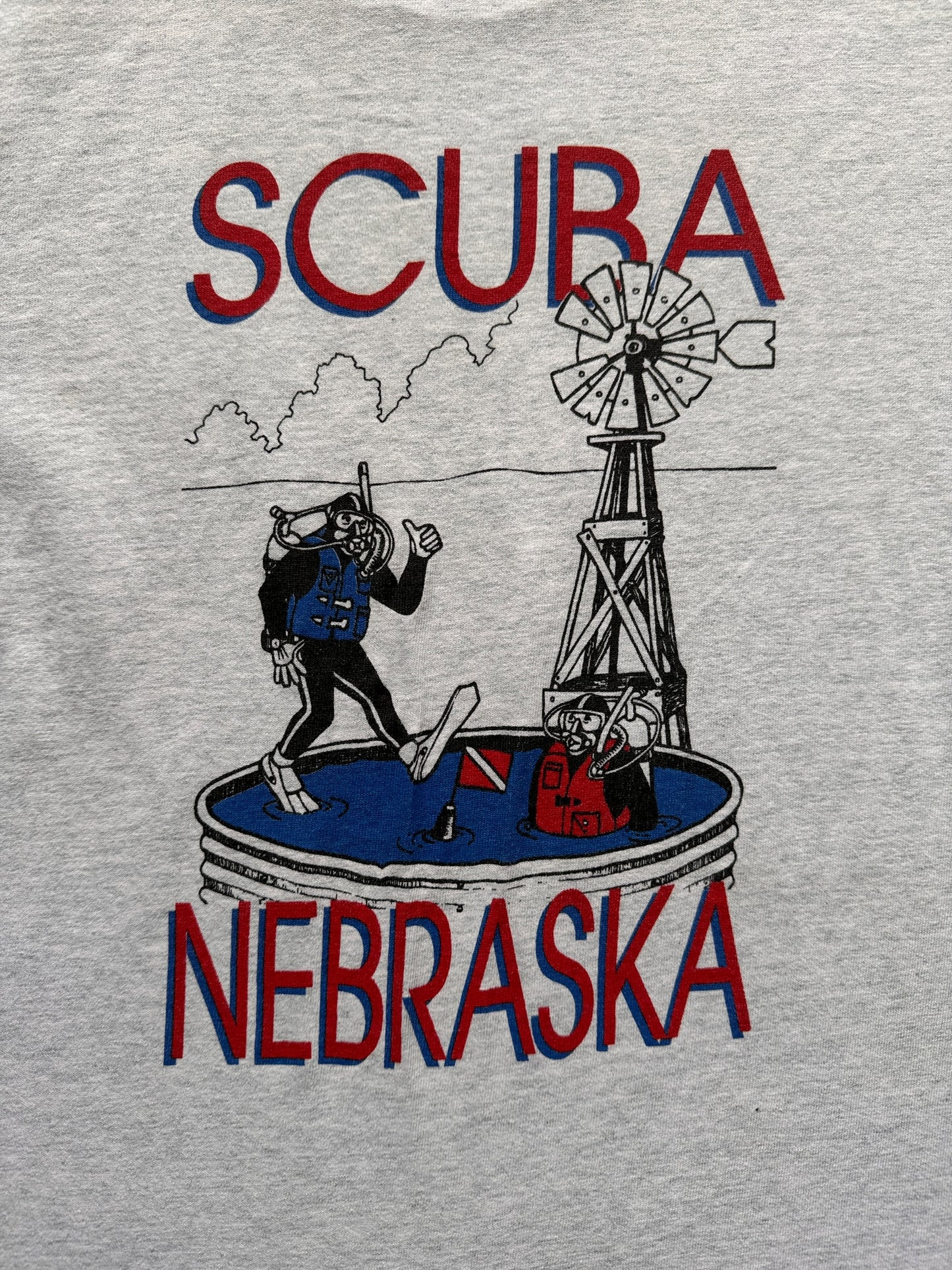 back graphic of Vintage Scuba Nebraska Tee SZ XL