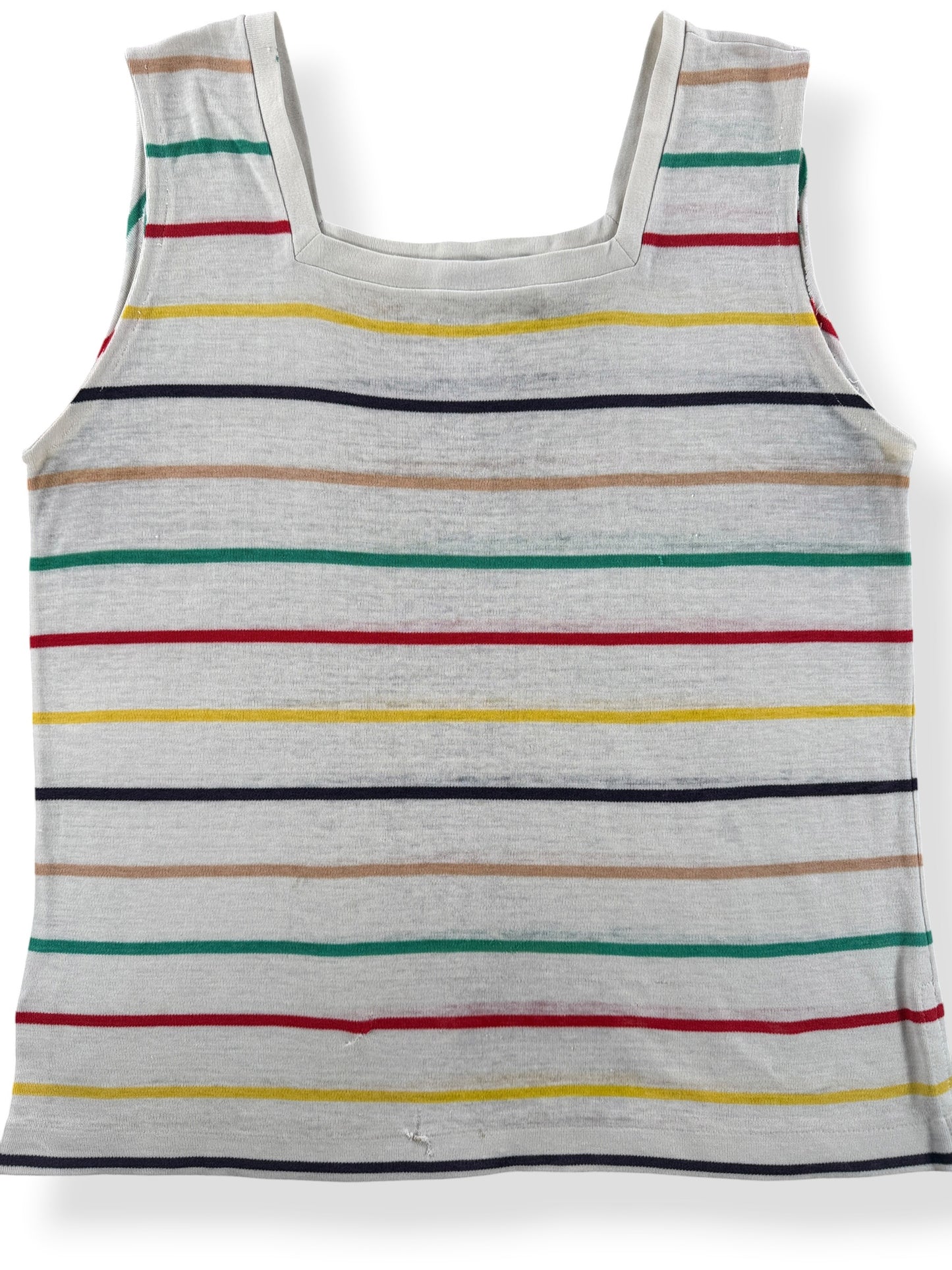 Front Close Up of Vintage Striped Knit Tank Top SZ L - AS IS