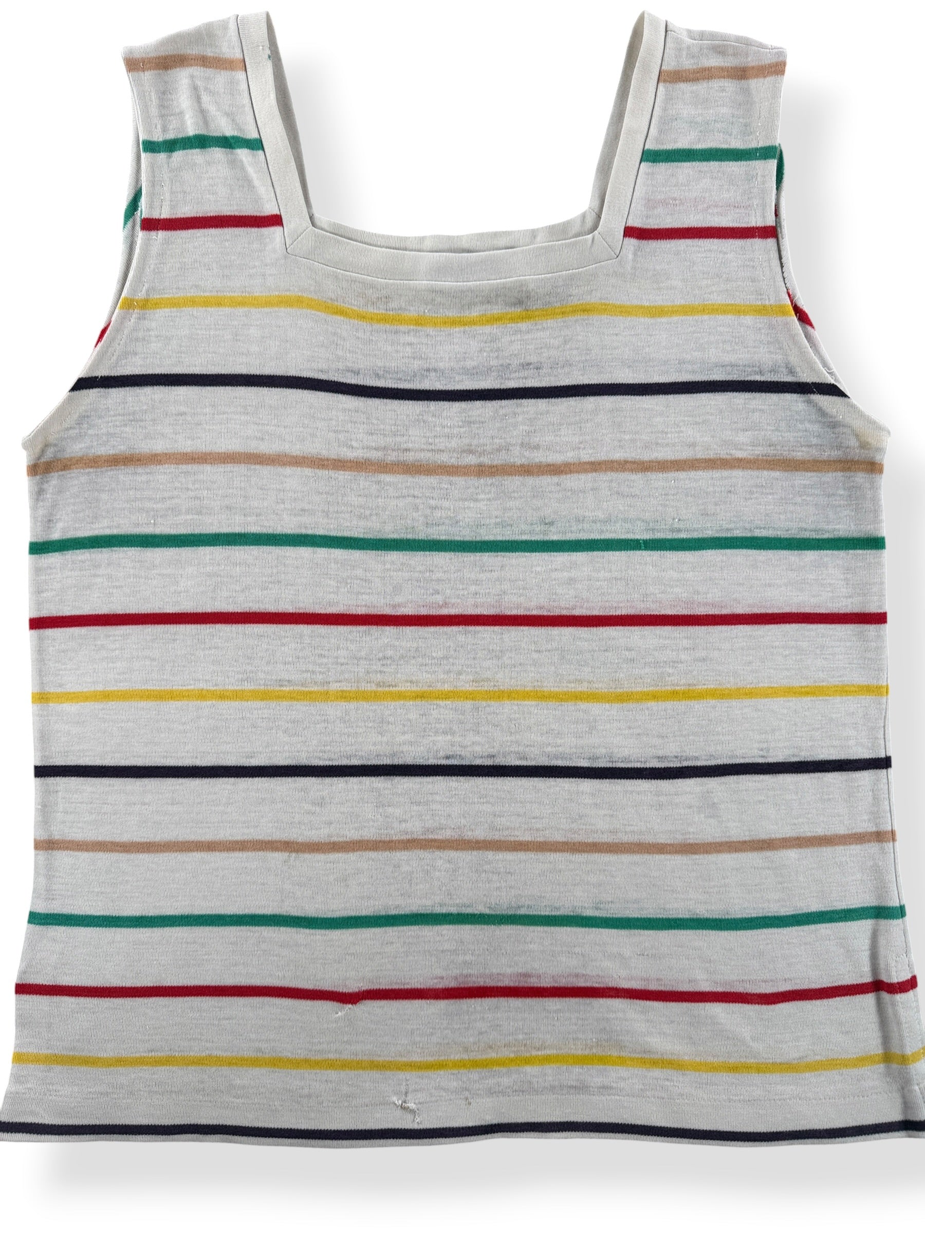 Front Close Up of Vintage Striped Knit Tank Top SZ L - AS IS
