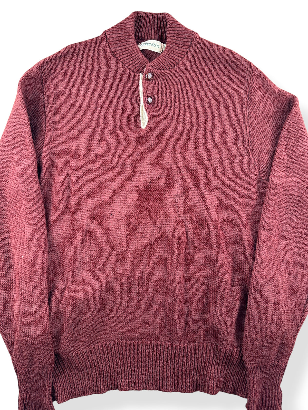 Close-up of Vintage St. John's Bay Henley Wool Sweater SZ LT (Fits MT)
