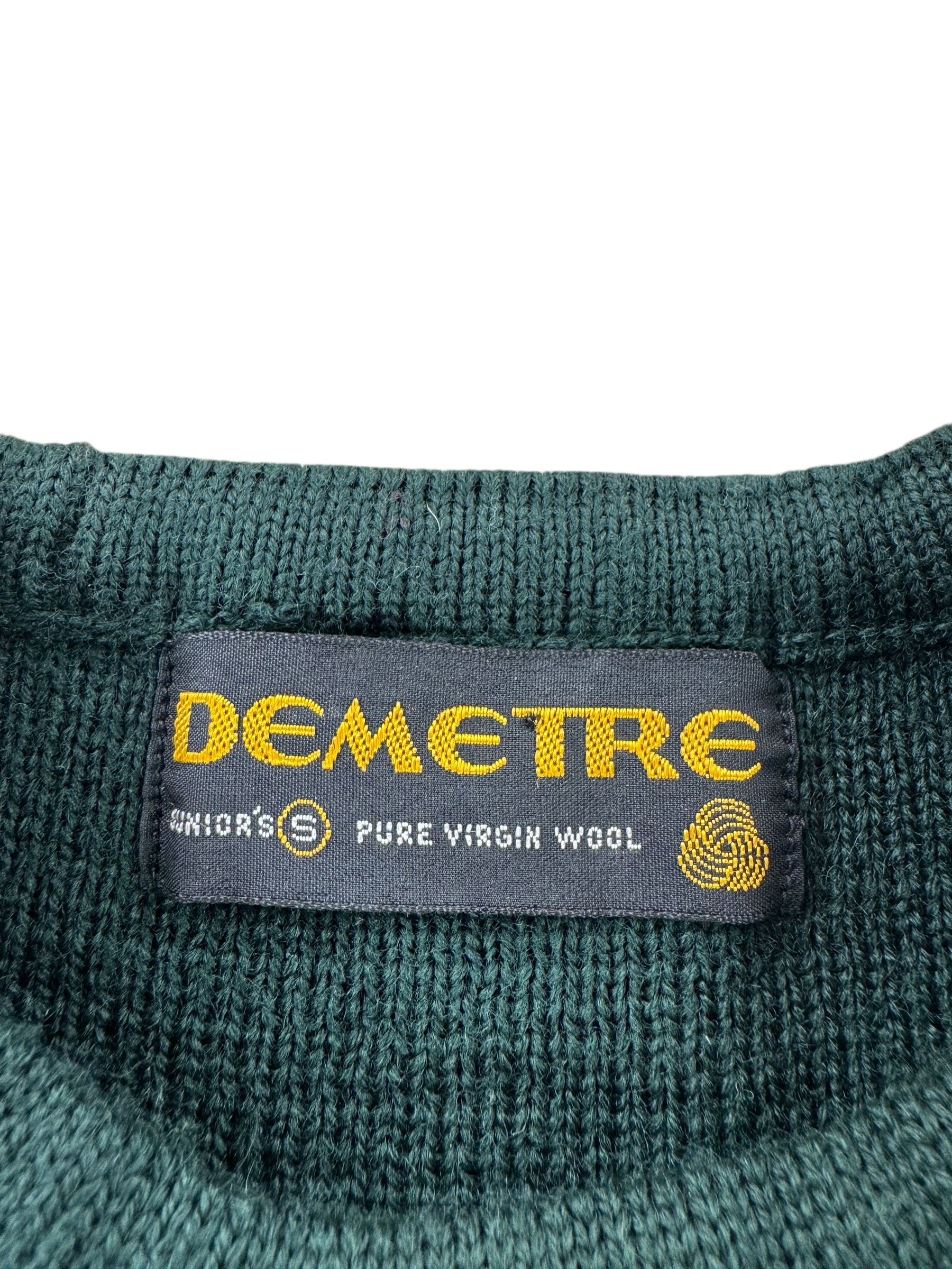 Tag on Vintage Demetre Green & Blue Seattle Wool Ski Sweater SZ Kids S (Fits XXS)