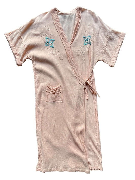 Front of 1930s-40s Pale Pink Crepe Rayon Embroidered Robe L