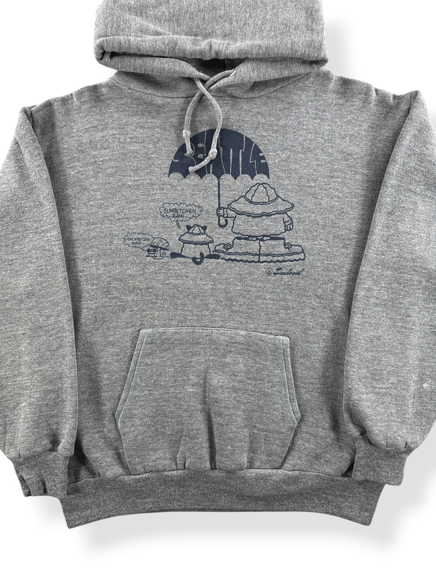 Front Close Up of Vintage Seattle Weather Hoodie SZ M (Fits S)