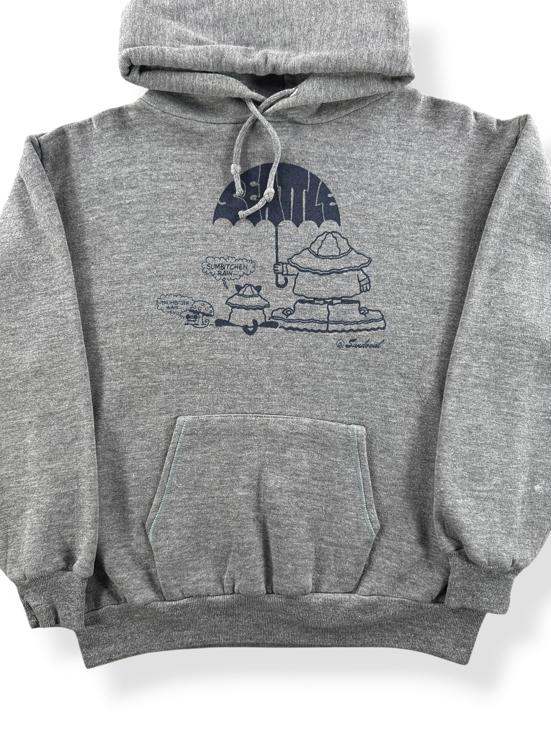Front Close Up of Vintage Seattle Weather Hoodie SZ M (Fits S)