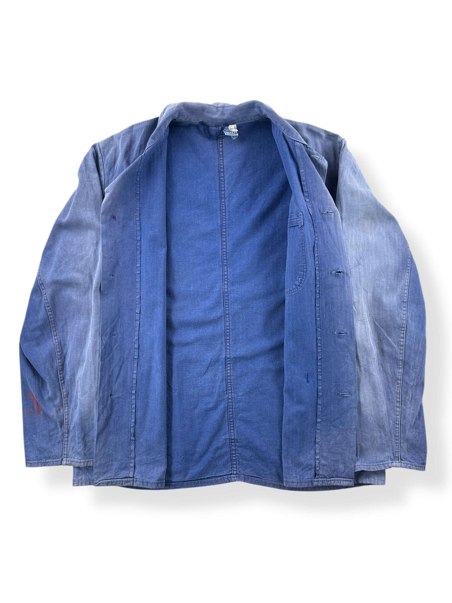 Inside of Vintage Perfectly Sunfaded HBT French Chore Coat SZ L