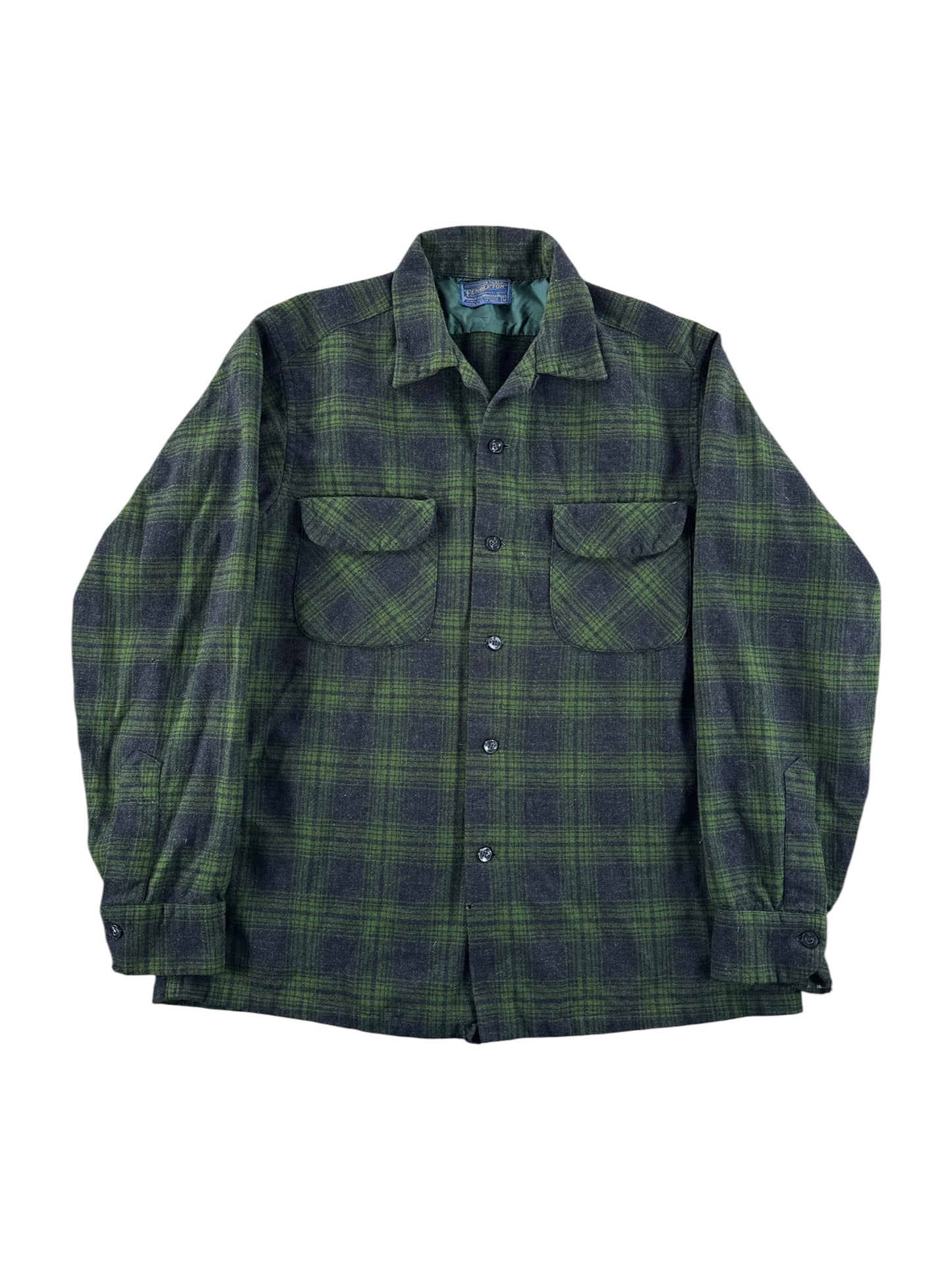 Front of Vintage Pendleton Green Shadow Plaid Board Shirt SZ M