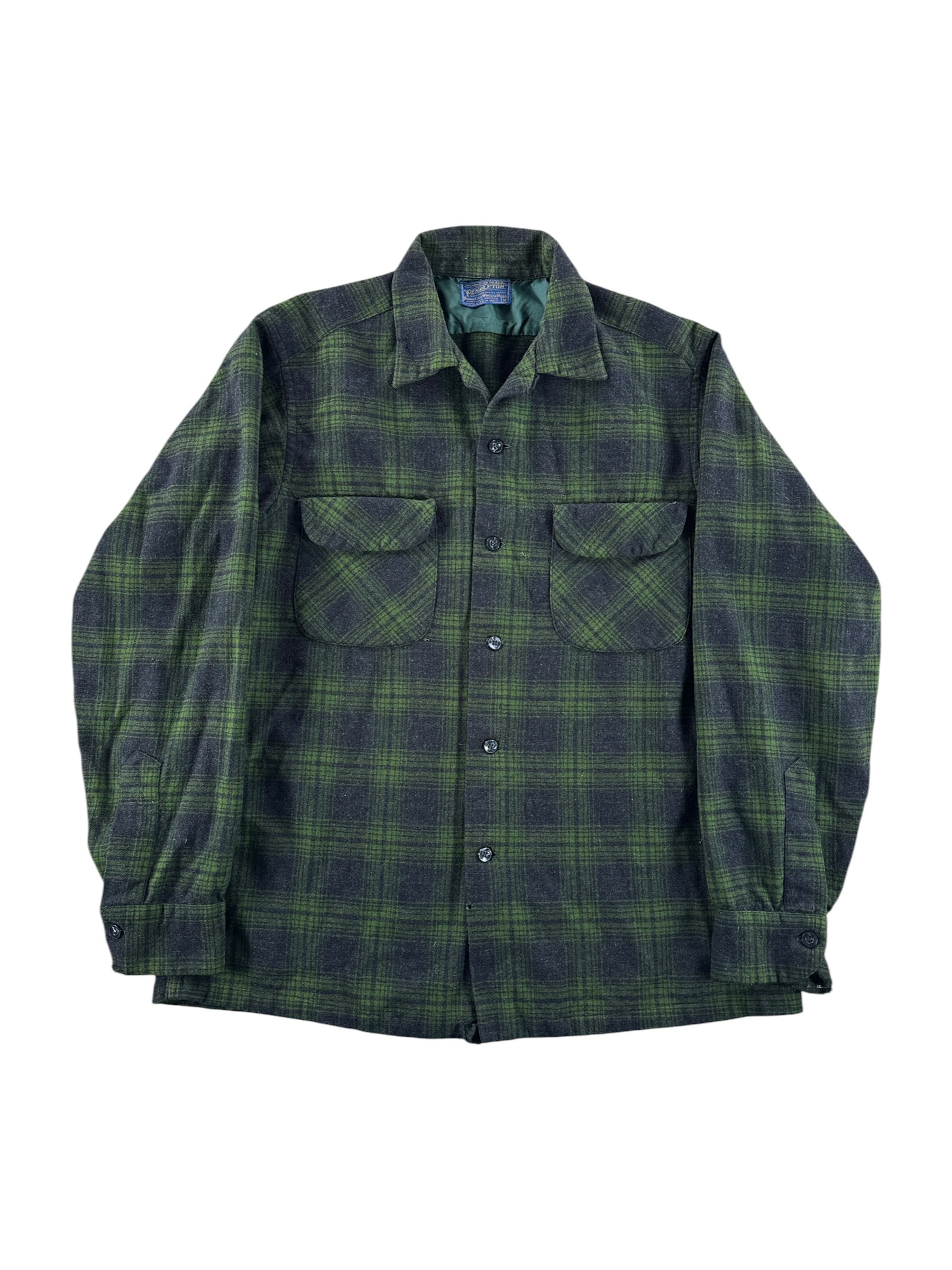 Front of Vintage Pendleton Green Shadow Plaid Board Shirt SZ M