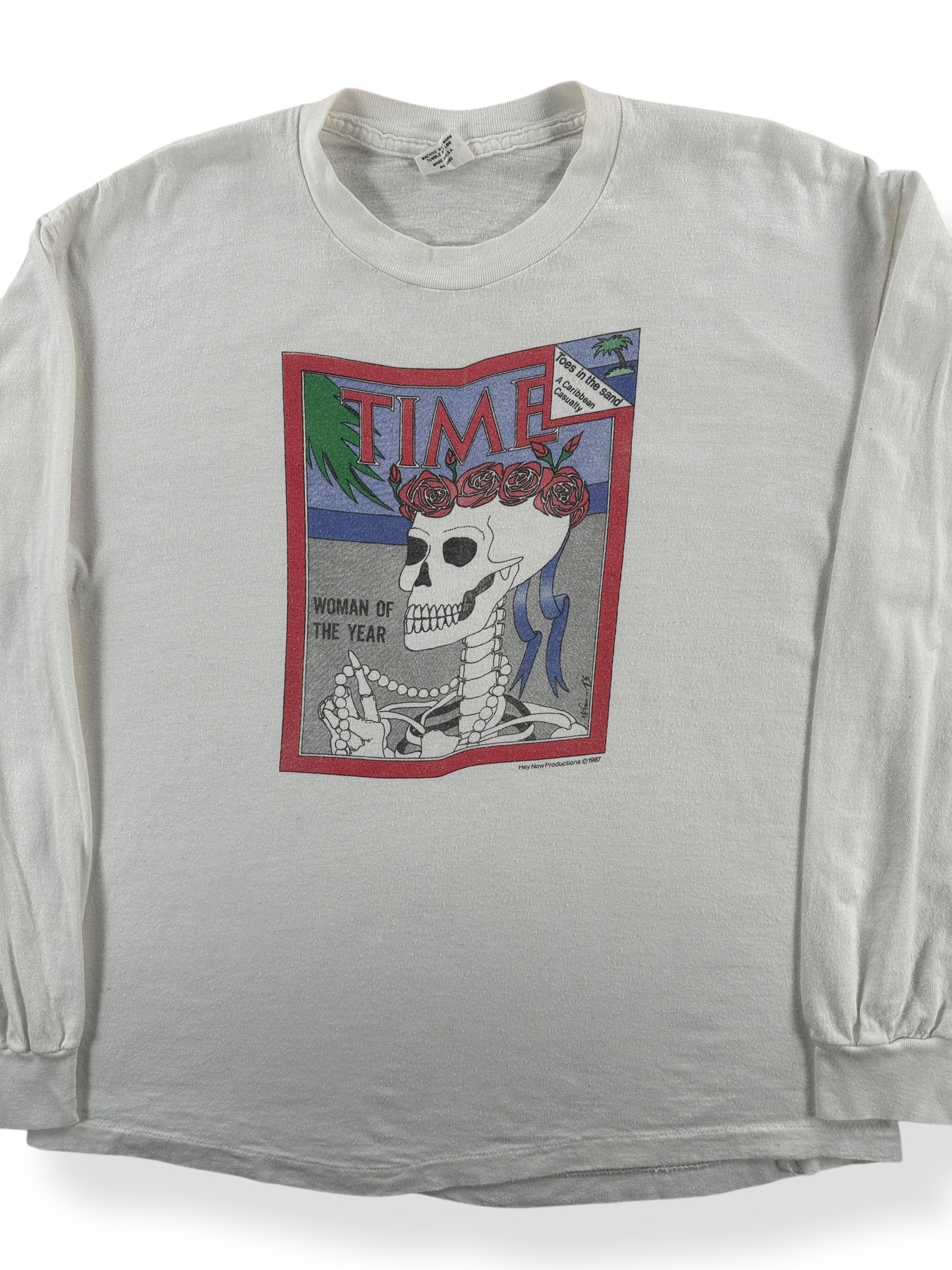 Front Close Up of Vintage 1987 Grateful Dead Time Woman of the Year Longsleeve Tee SZ L