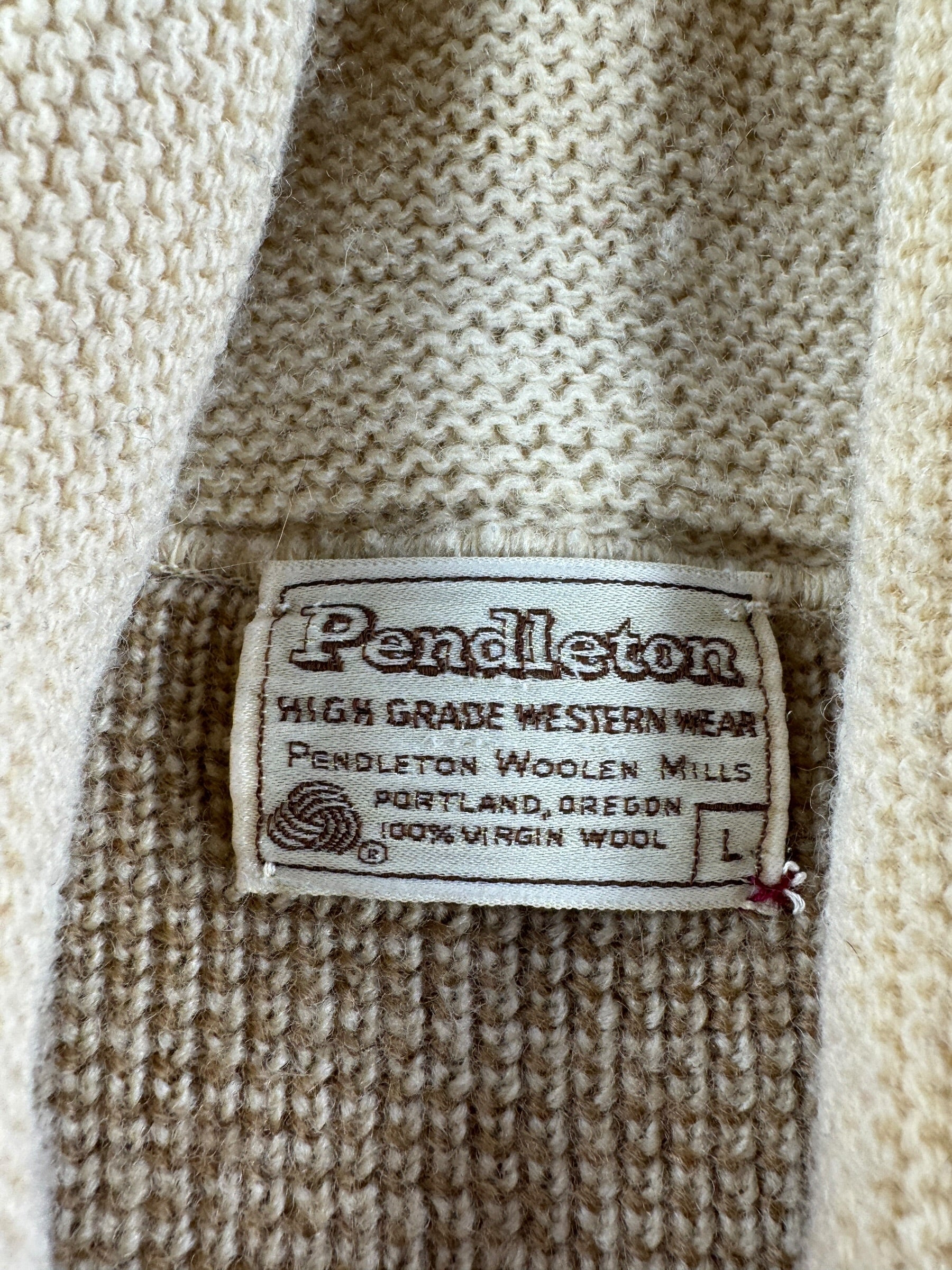 Label on Vintage 70s Era Pendleton Western Wear Cardigan SZ L (Fits S/M)