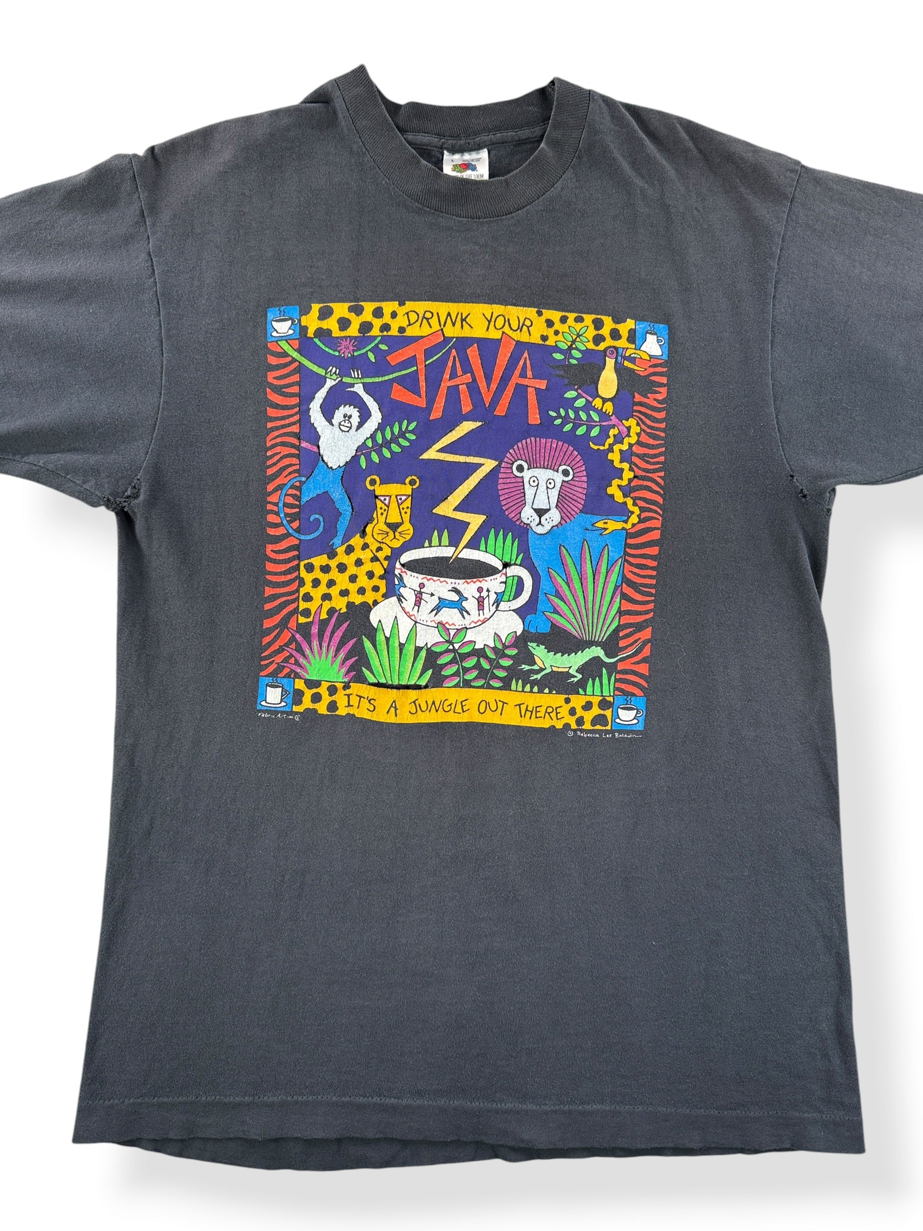Front Close Up of Vintage Rebecca Lee Baldwin Java Art Tee Thrasher SZ L (Fits M)